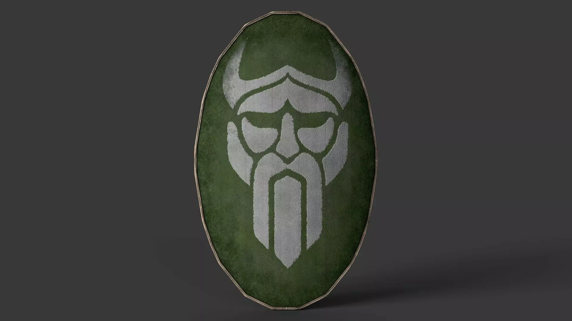 Slavic ellipse leather shield-painted green the symbol of God Low-poly 3D model_0
