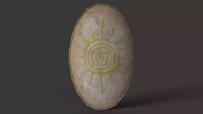 Slavic ellipse leather shield-painted yellow with Sun symbol