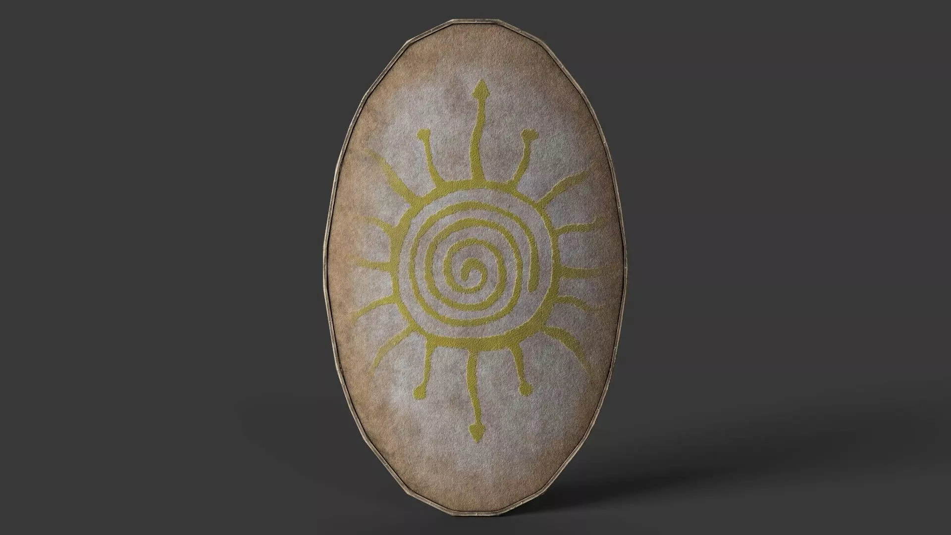Slavic ellipse leather shield-painted yellow with Sun symbol Low-poly 3D model