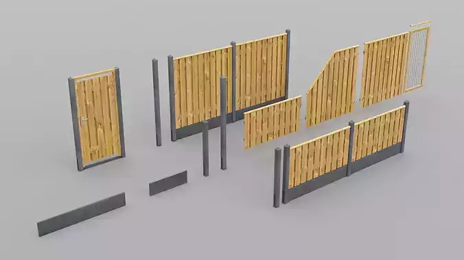 Garden Fence Building Kit - Anthracite poles with pyramid top 3D model