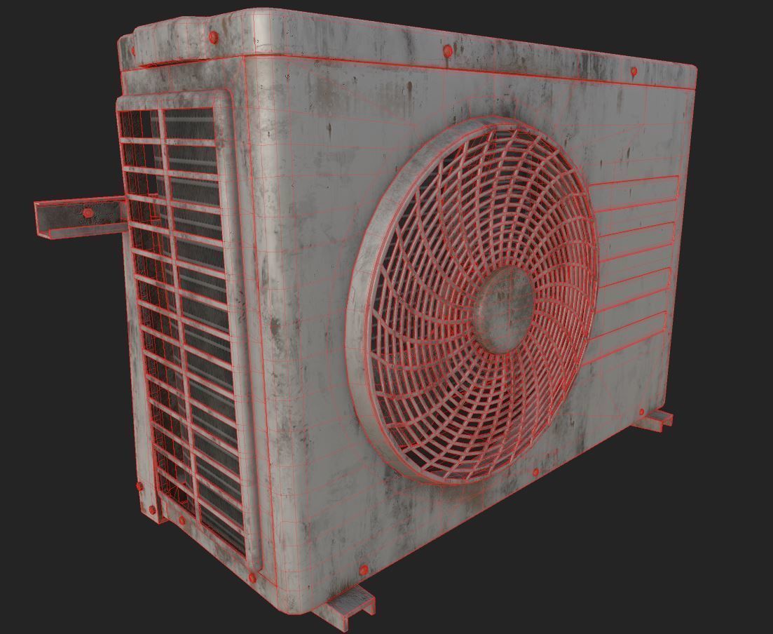 PBR AC Unit Weathered VR and game ready low poly model Low-poly 3D model_7