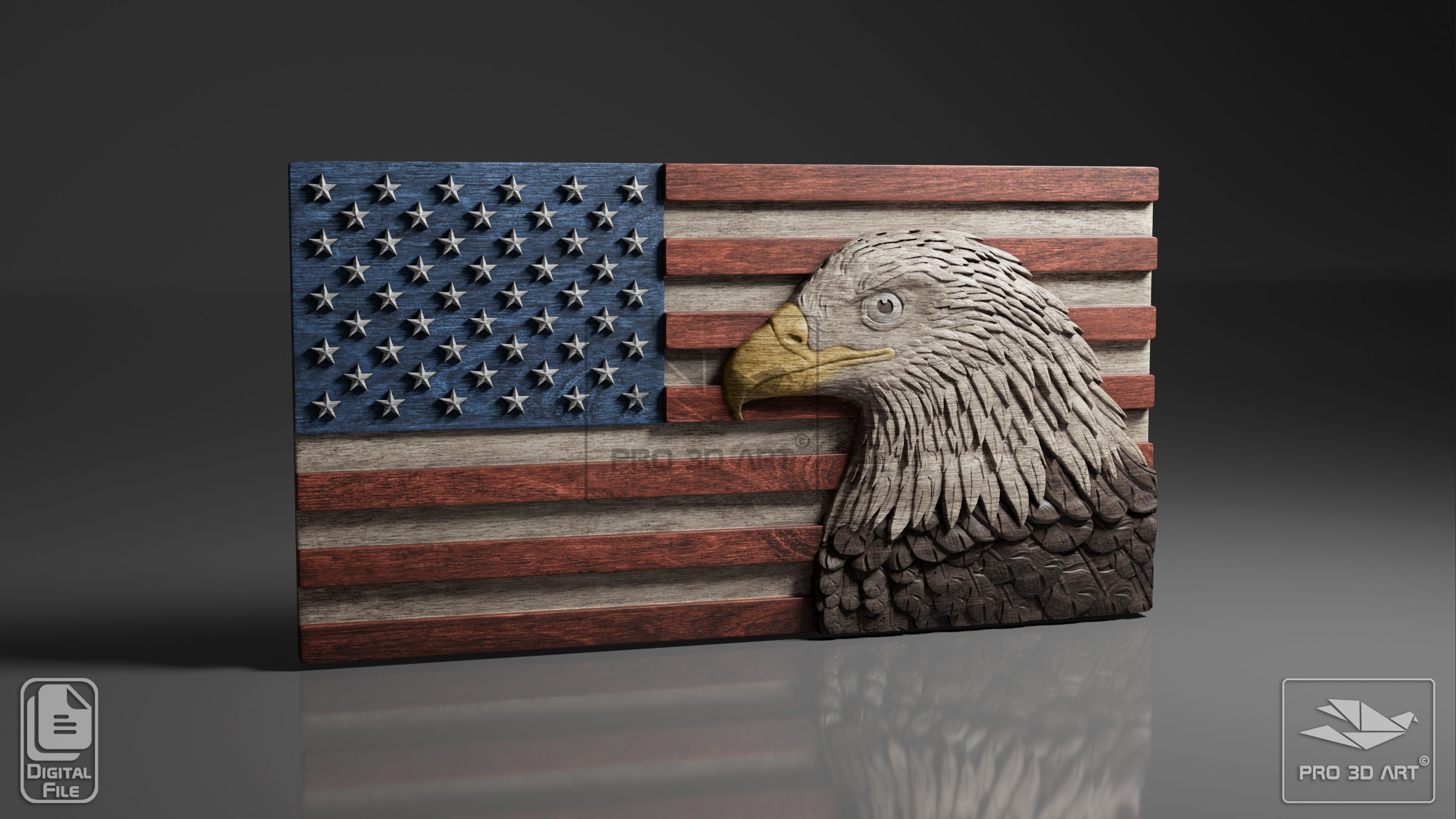 USA Flag - Eagle - CNC Files For Wood - 3D STL Model 3D model_1