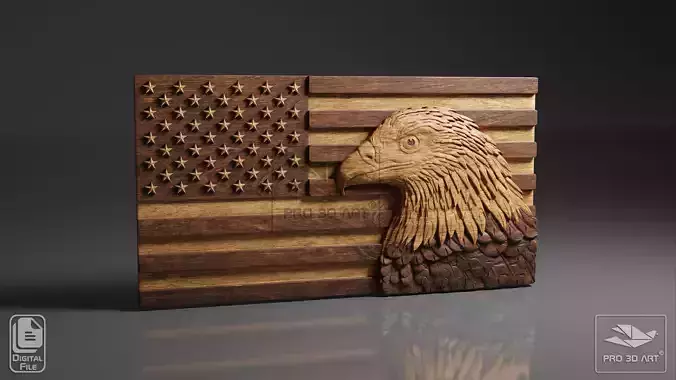 USA Flag - Eagle - CNC Files For Wood - 3D STL Model  3D model