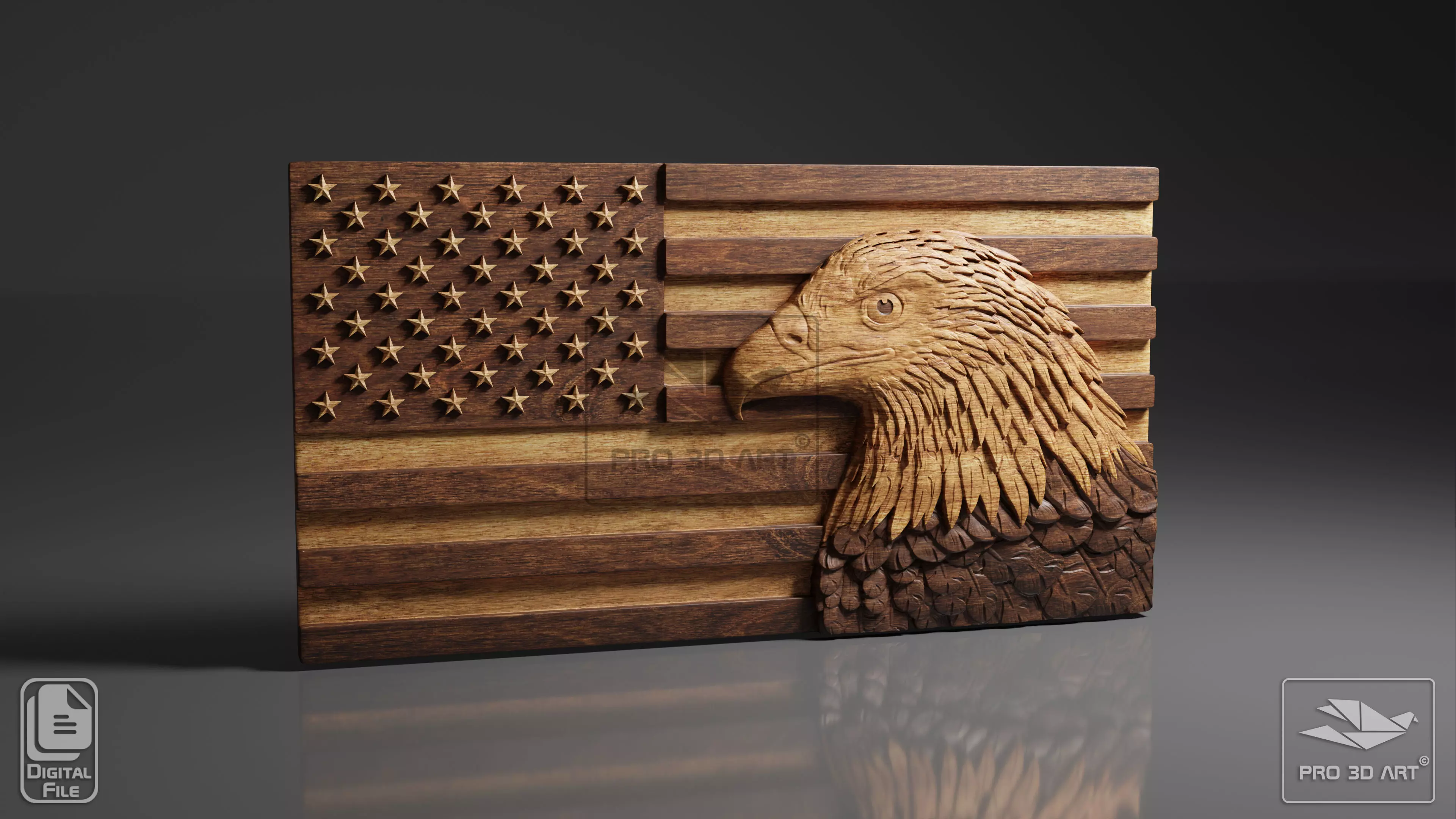 USA Flag - Eagle - CNC Files For Wood - 3D STL Model 3D model_0