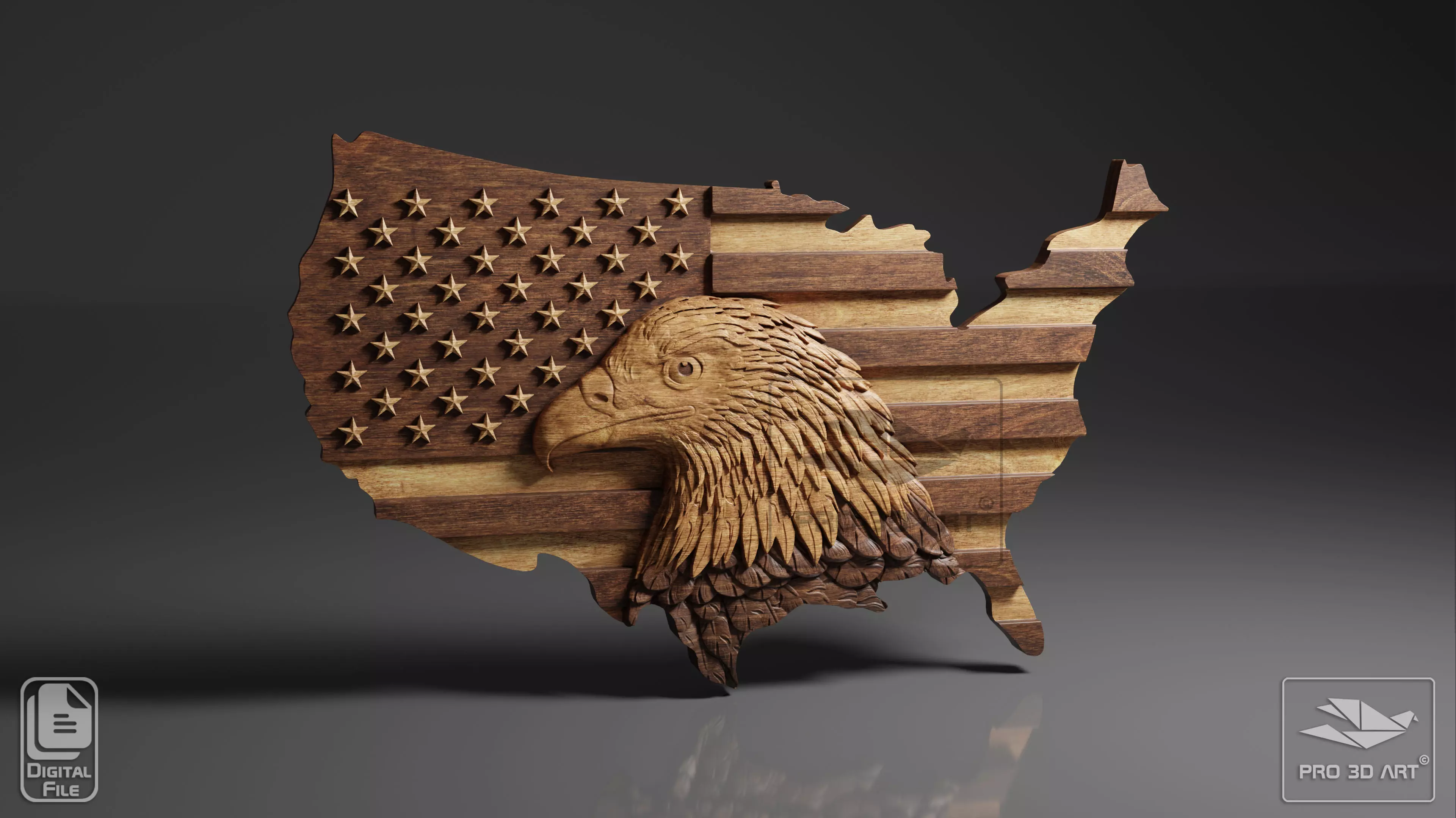 USA Map and Flag - Eagle - CNC Files For Wood - 3D STL Model 3D model_0