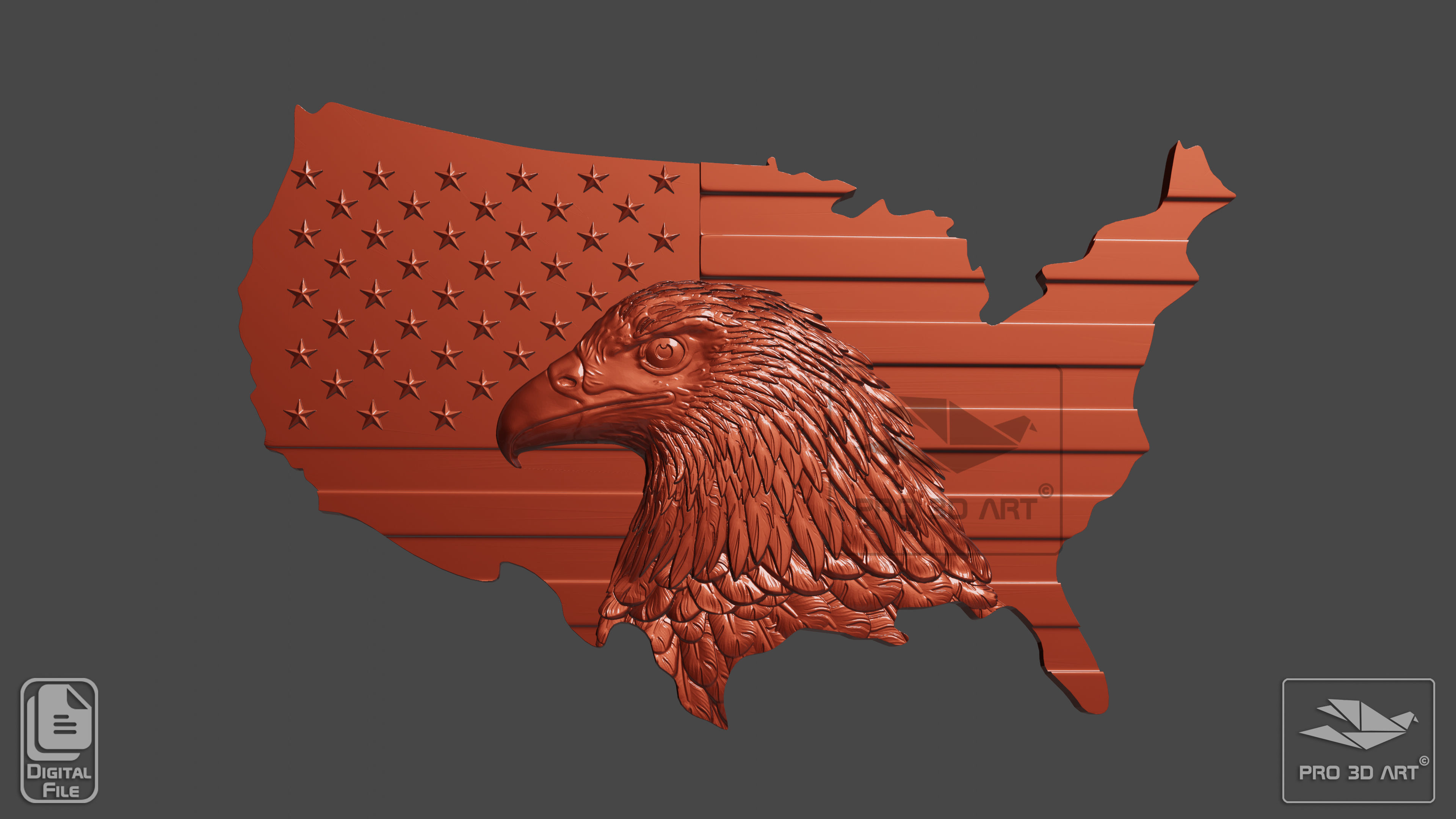 USA Map and Flag - Eagle - CNC Files For Wood - 3D STL Model 3D model_2