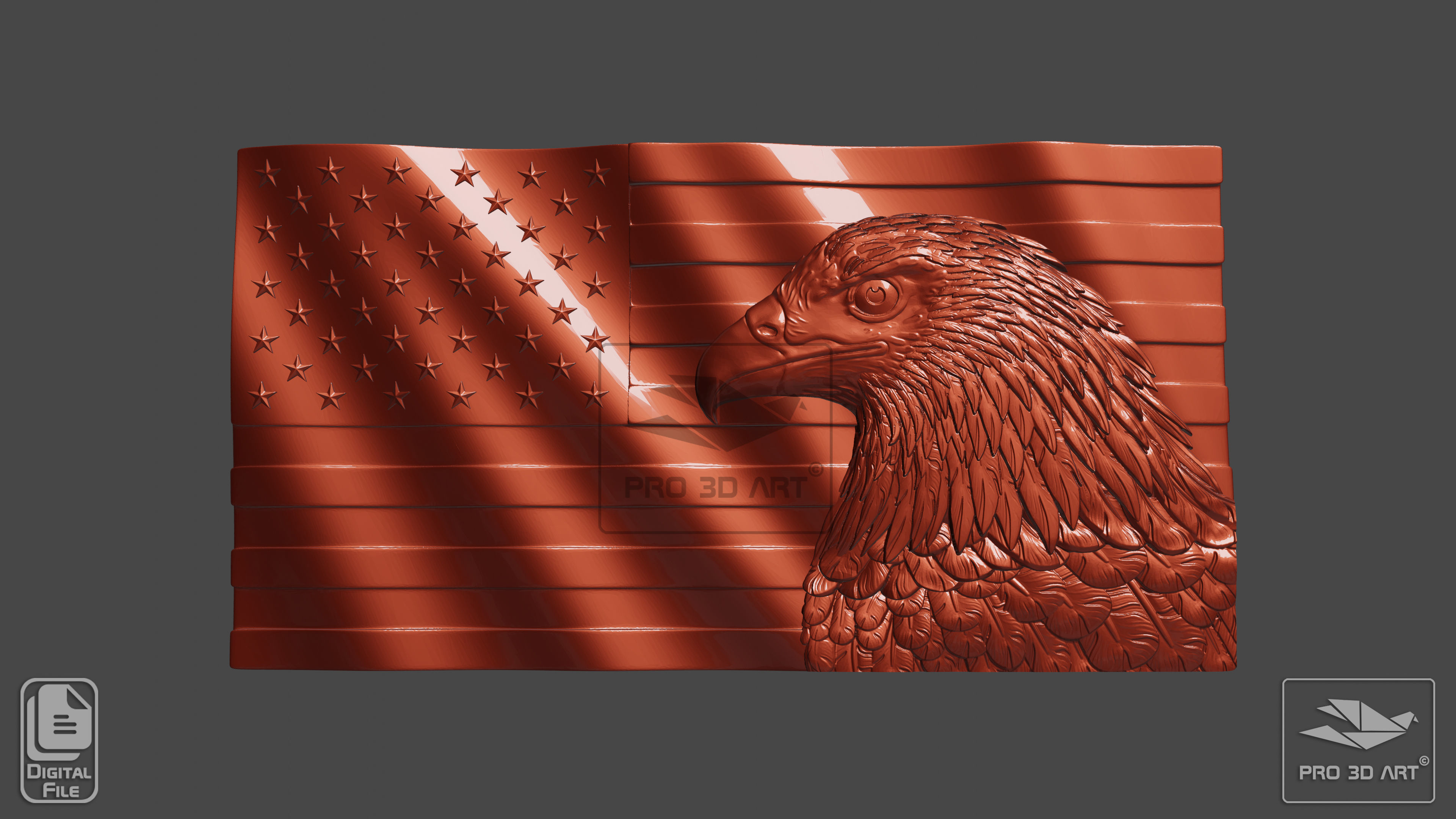 USA Wavy Flag - Eagle - CNC Files For Wood - 3D STL Model 3D model_2