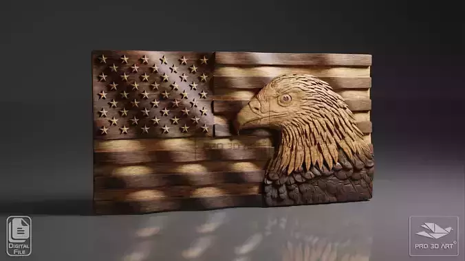 USA Wavy Flag - Eagle - CNC Files For Wood - 3D STL Model 3D model