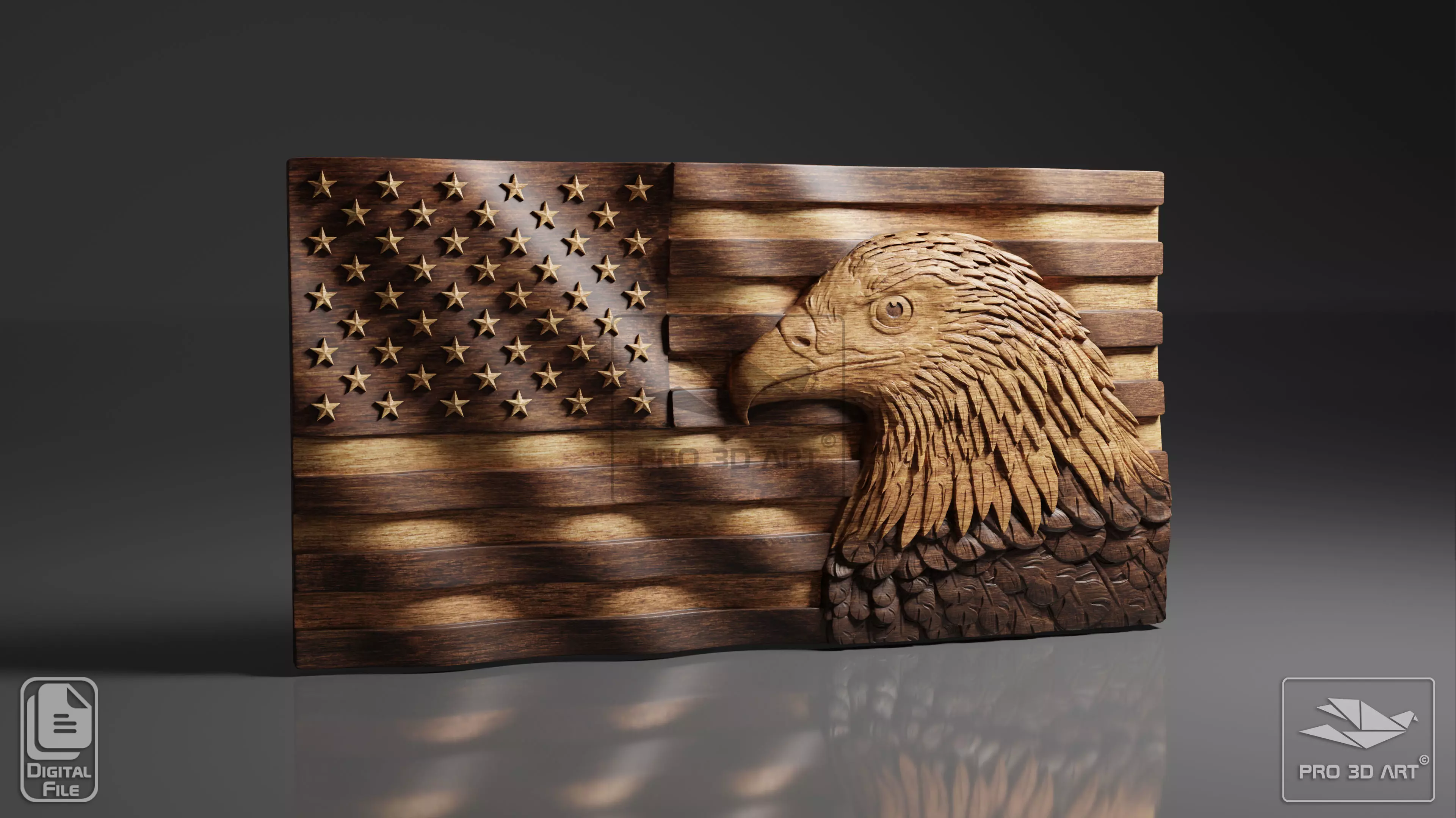 USA Wavy Flag - Eagle - CNC Files For Wood - 3D STL Model 3D model_0