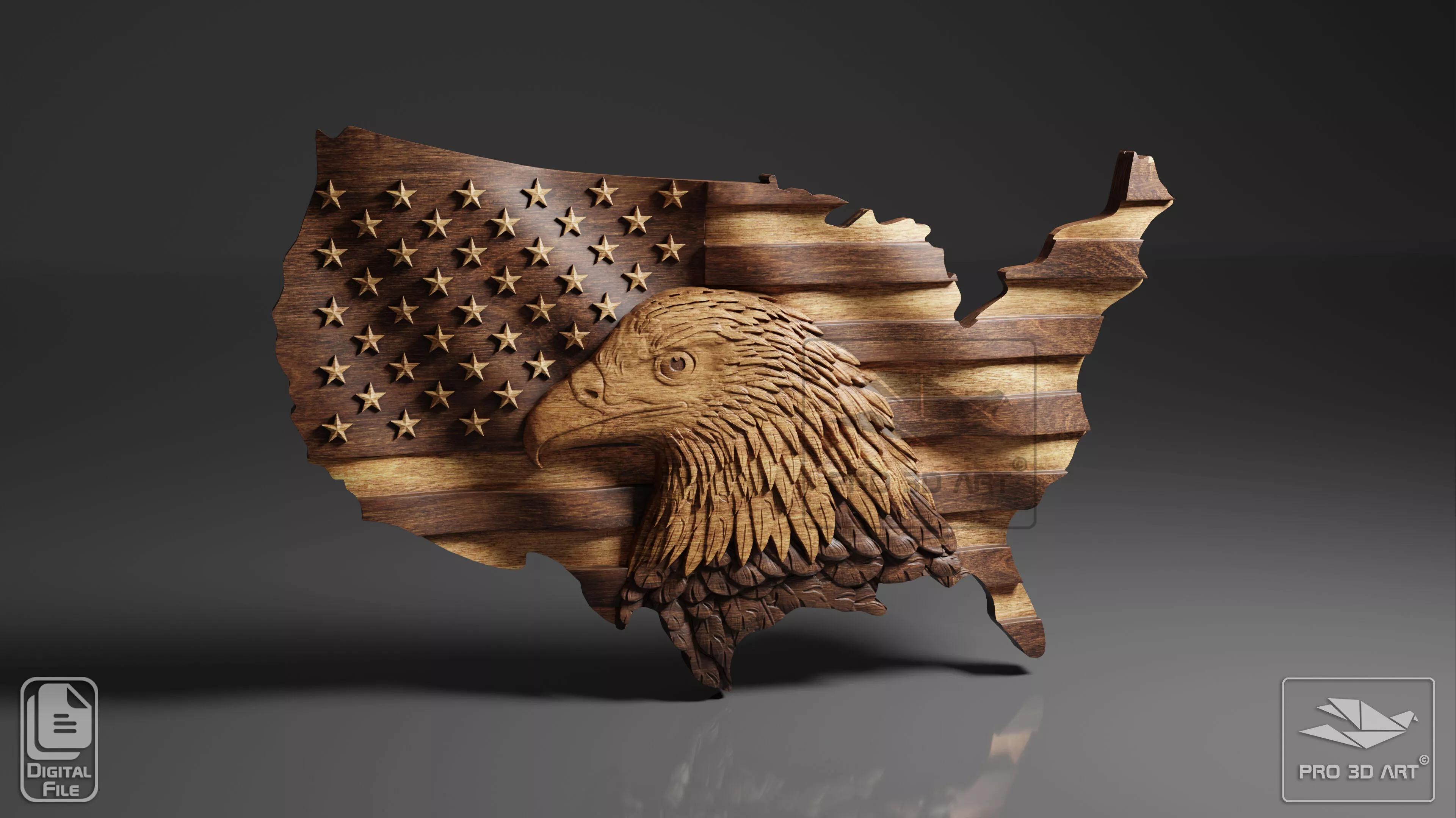 USA Wavy Map and Flag - Eagle - CNC Files For Wood - STL Model 3D model