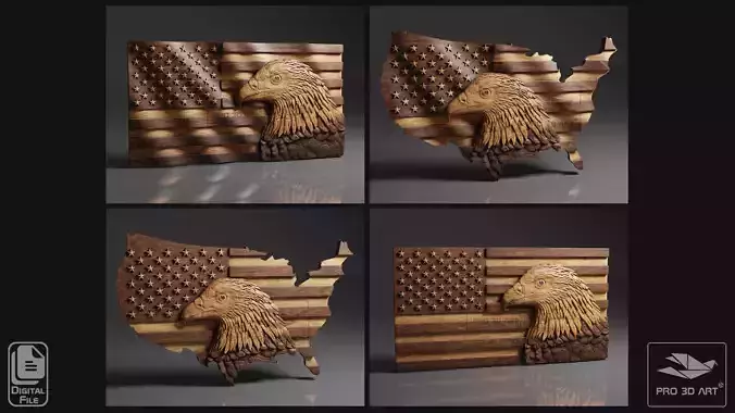 USA Flag and Map - Eagle - Pack - CNC Files For Wood - STL 3D model