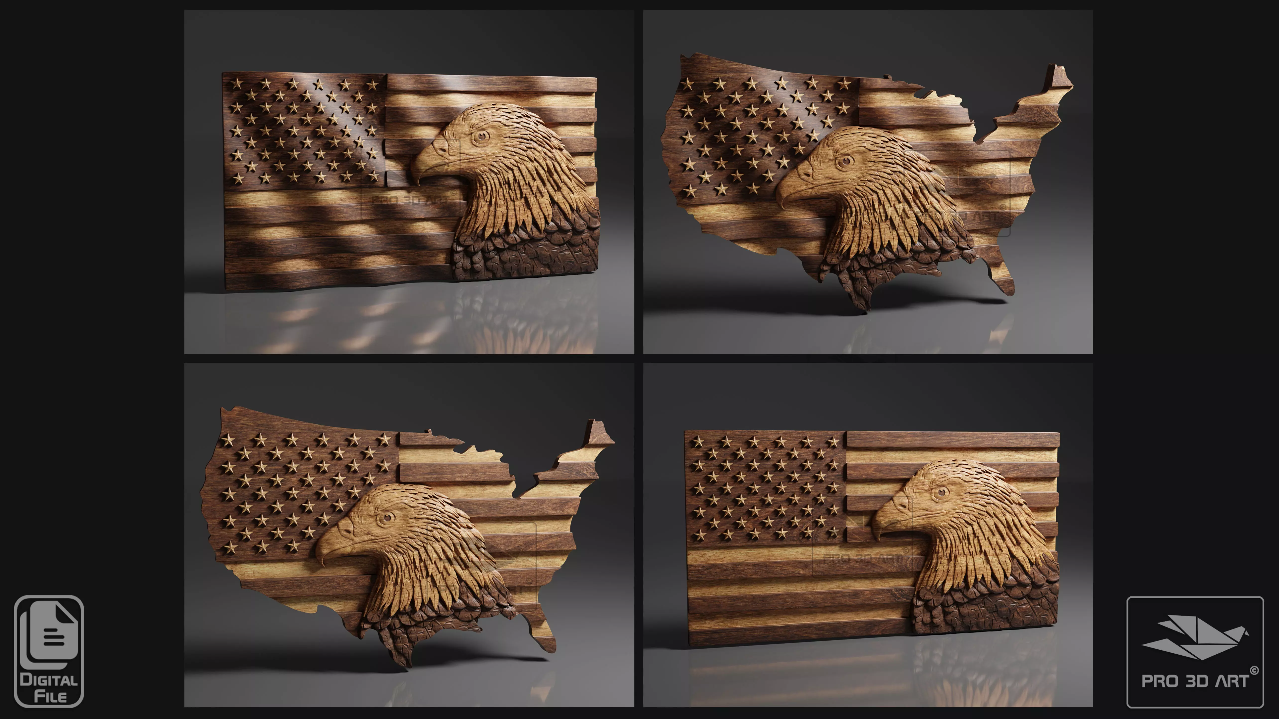 USA Flag and Map - Eagle - Pack - CNC Files For Wood - STL 3D model_0
