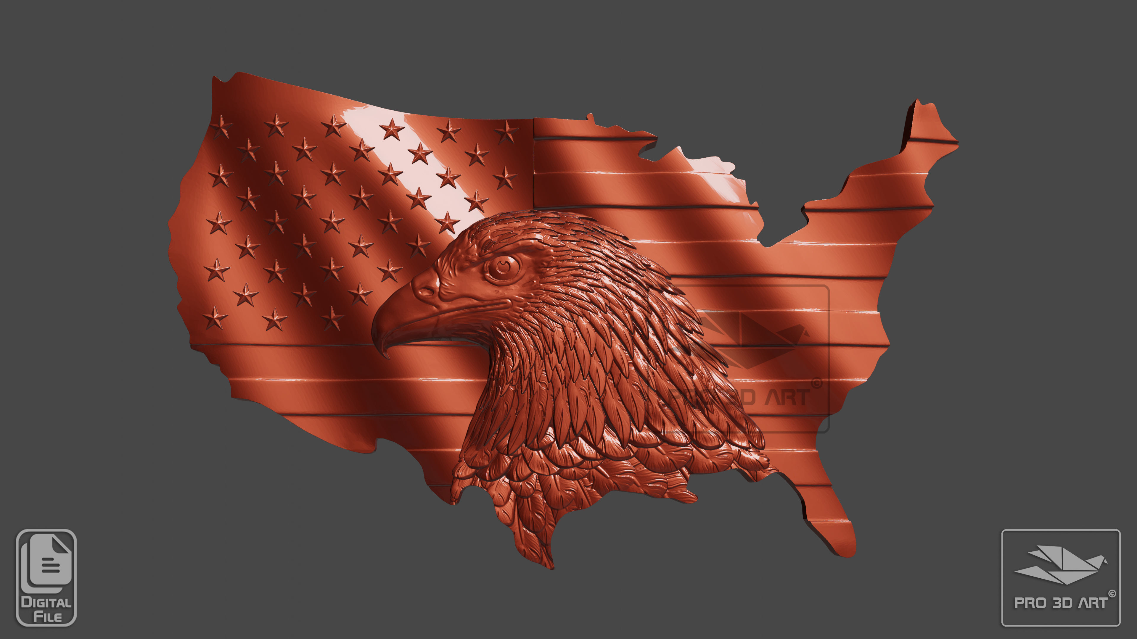 USA Flag and Map - Eagle - Pack - CNC Files For Wood - STL 3D model_11