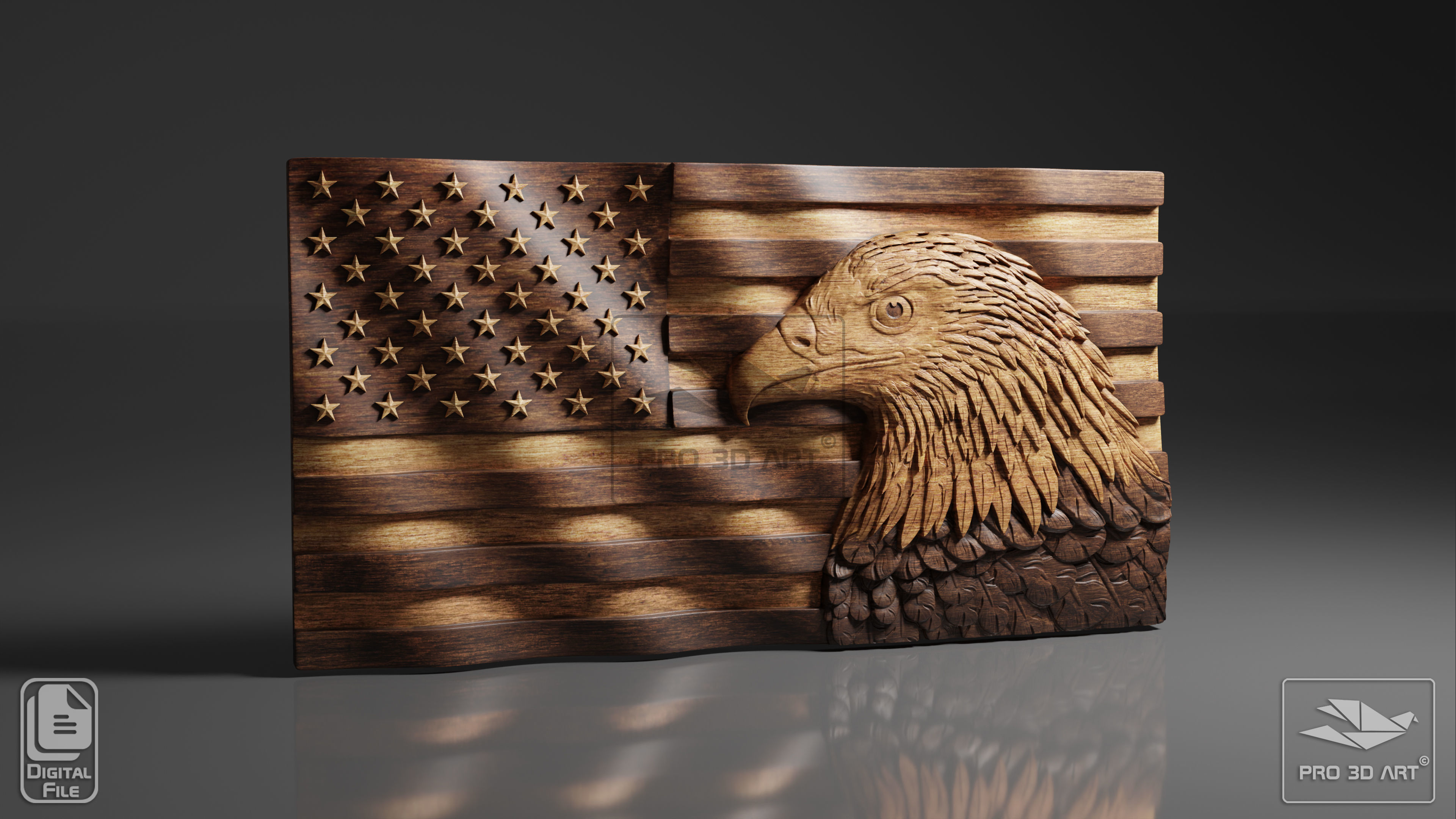 USA Flag and Map - Eagle - Pack - CNC Files For Wood - STL 3D model_2