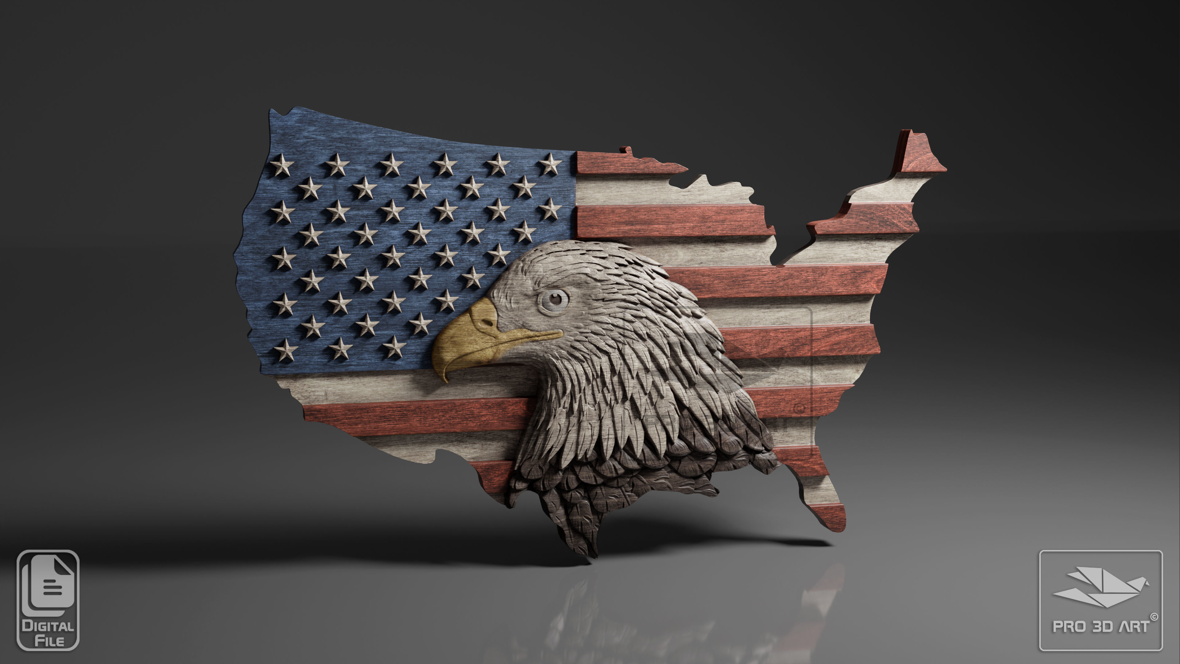 USA Flag and Map - Eagle - Pack - CNC Files For Wood - STL 3D model_9