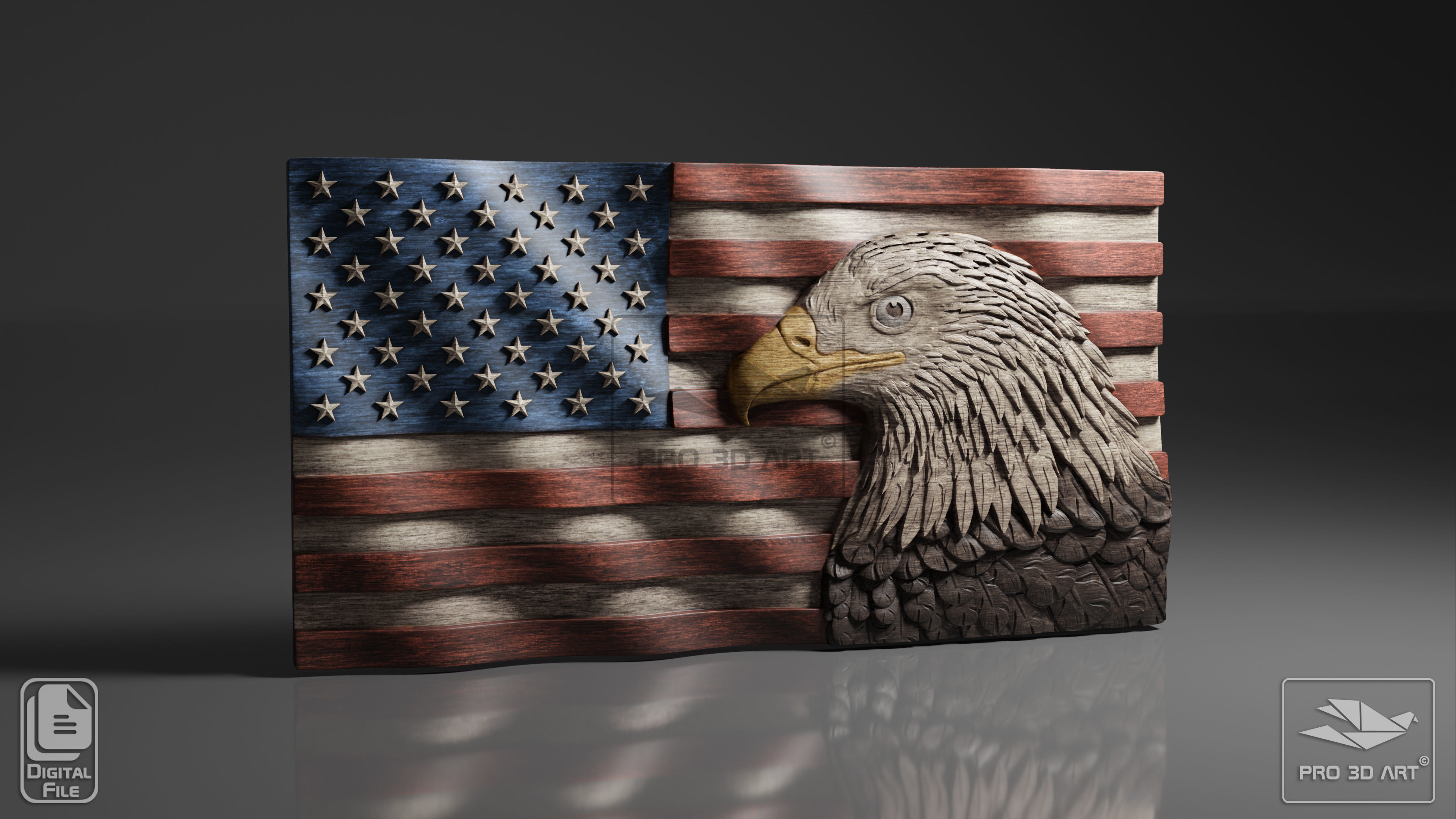USA Flag and Map - Eagle - Pack - CNC Files For Wood - STL 3D model_6