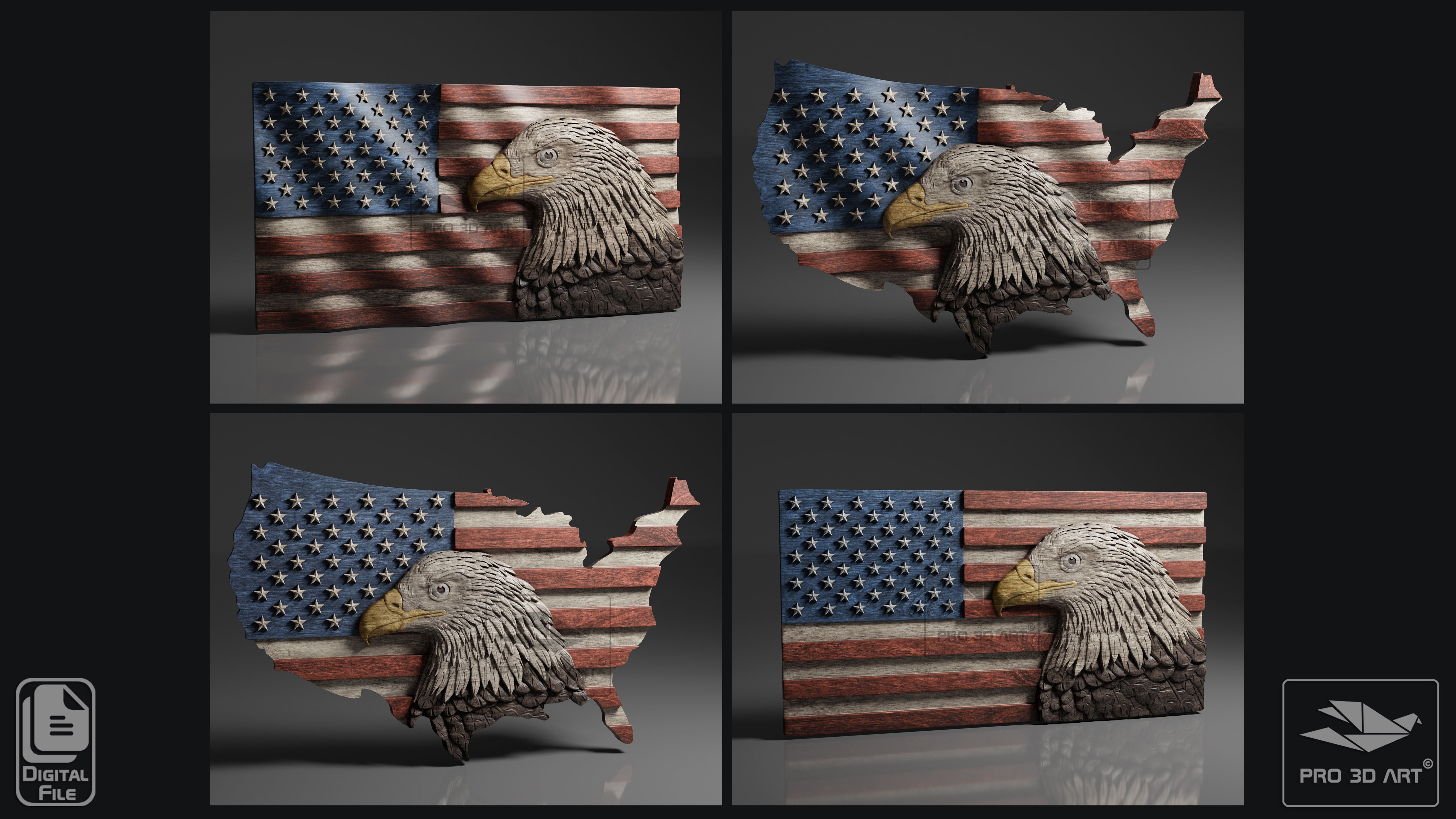 USA Flag and Map - Eagle - Pack - CNC Files For Wood - STL 3D model_1
