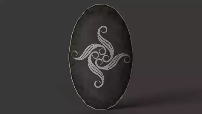 Slavic ellipse leather shield-painted black with radial symbol 
