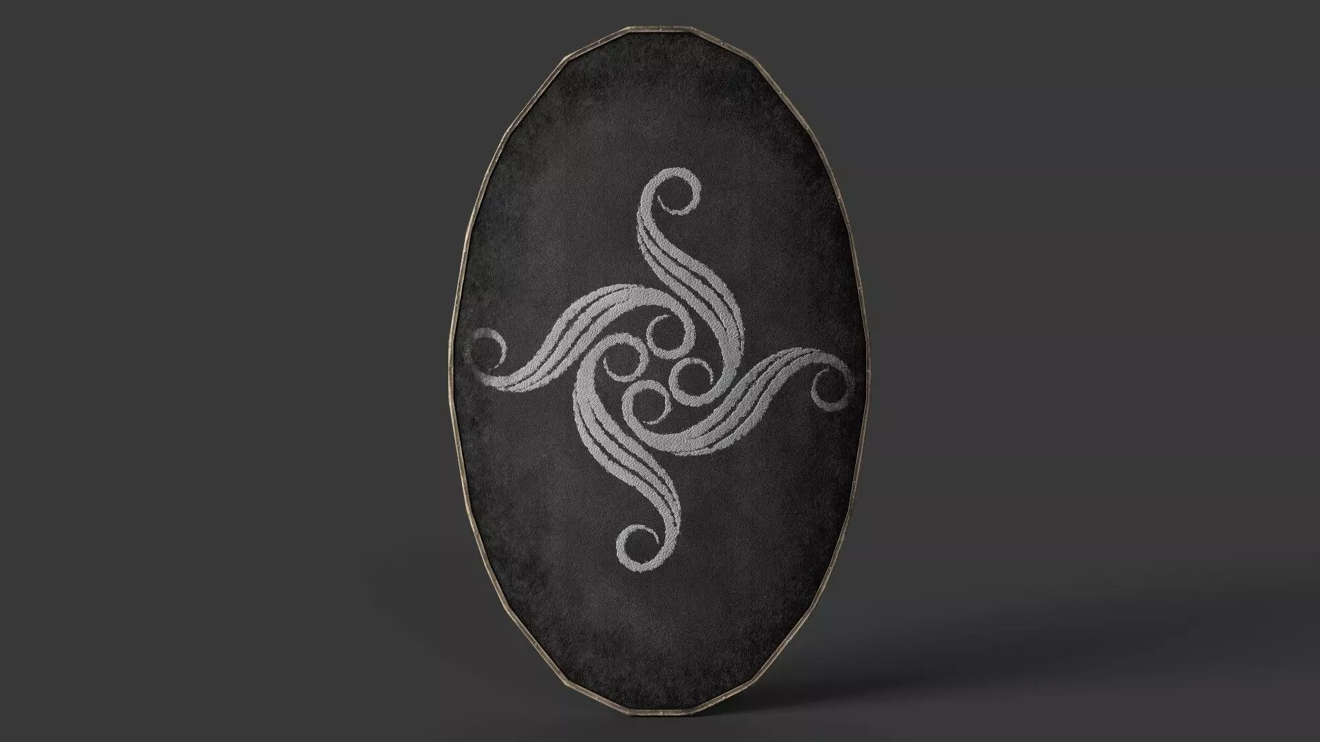 Slavic ellipse leather shield-painted black with radial symbol  Low-poly 3D model_0