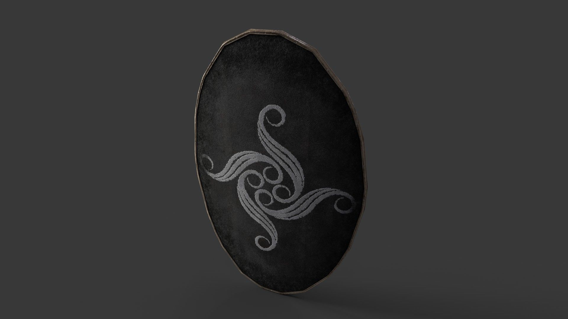 Slavic ellipse leather shield-painted black with radial symbol  Low-poly 3D model_5