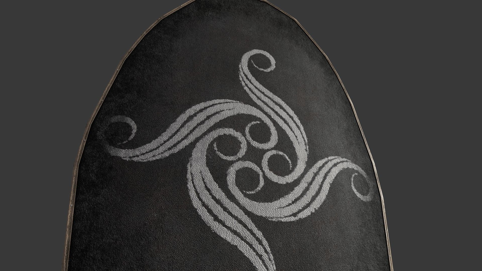 Slavic ellipse leather shield-painted black with radial symbol  Low-poly 3D model_4