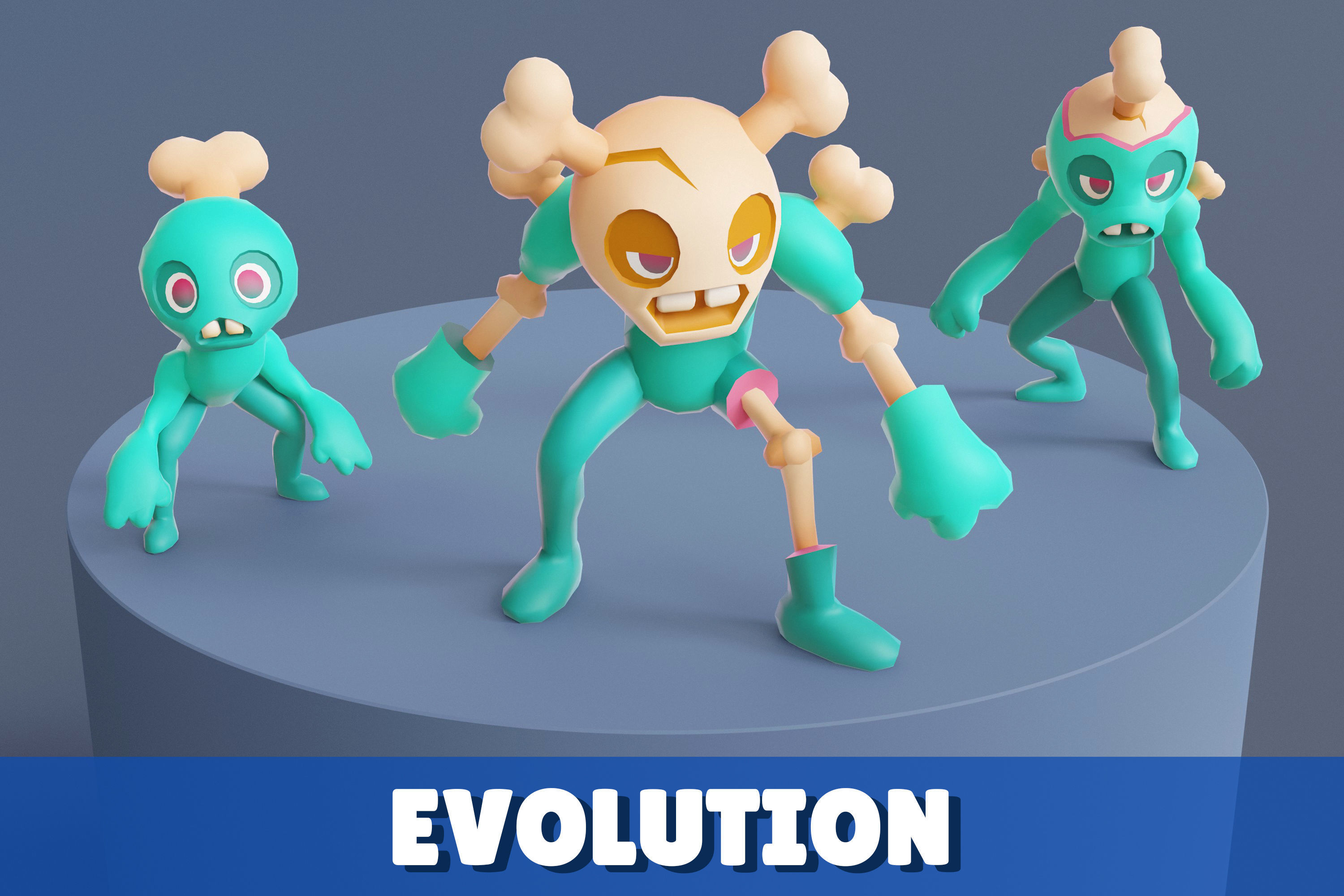 Cartoon Zombies Pack Low-poly 3D model_12