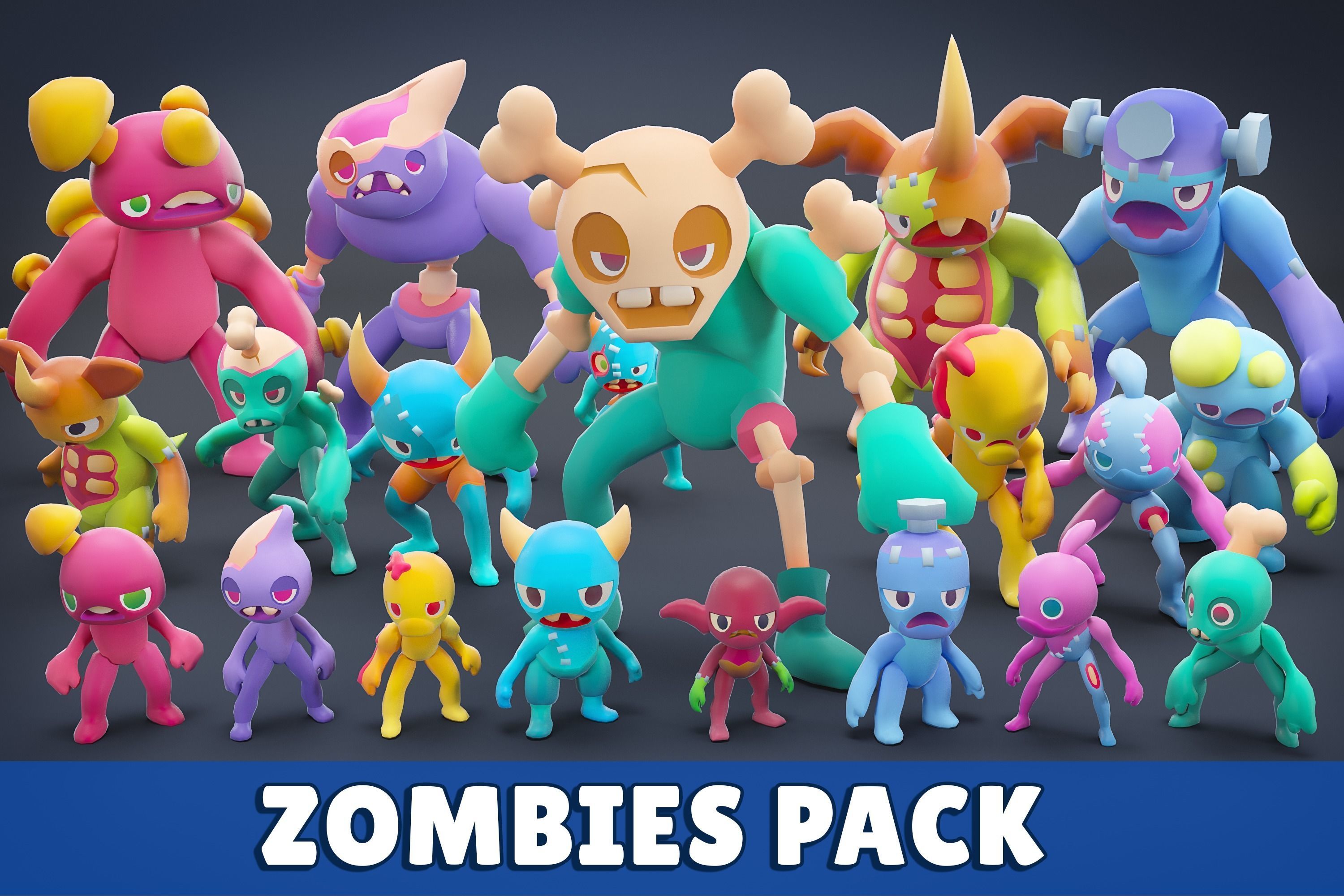 Cartoon Zombies Pack Low-poly 3D model_3