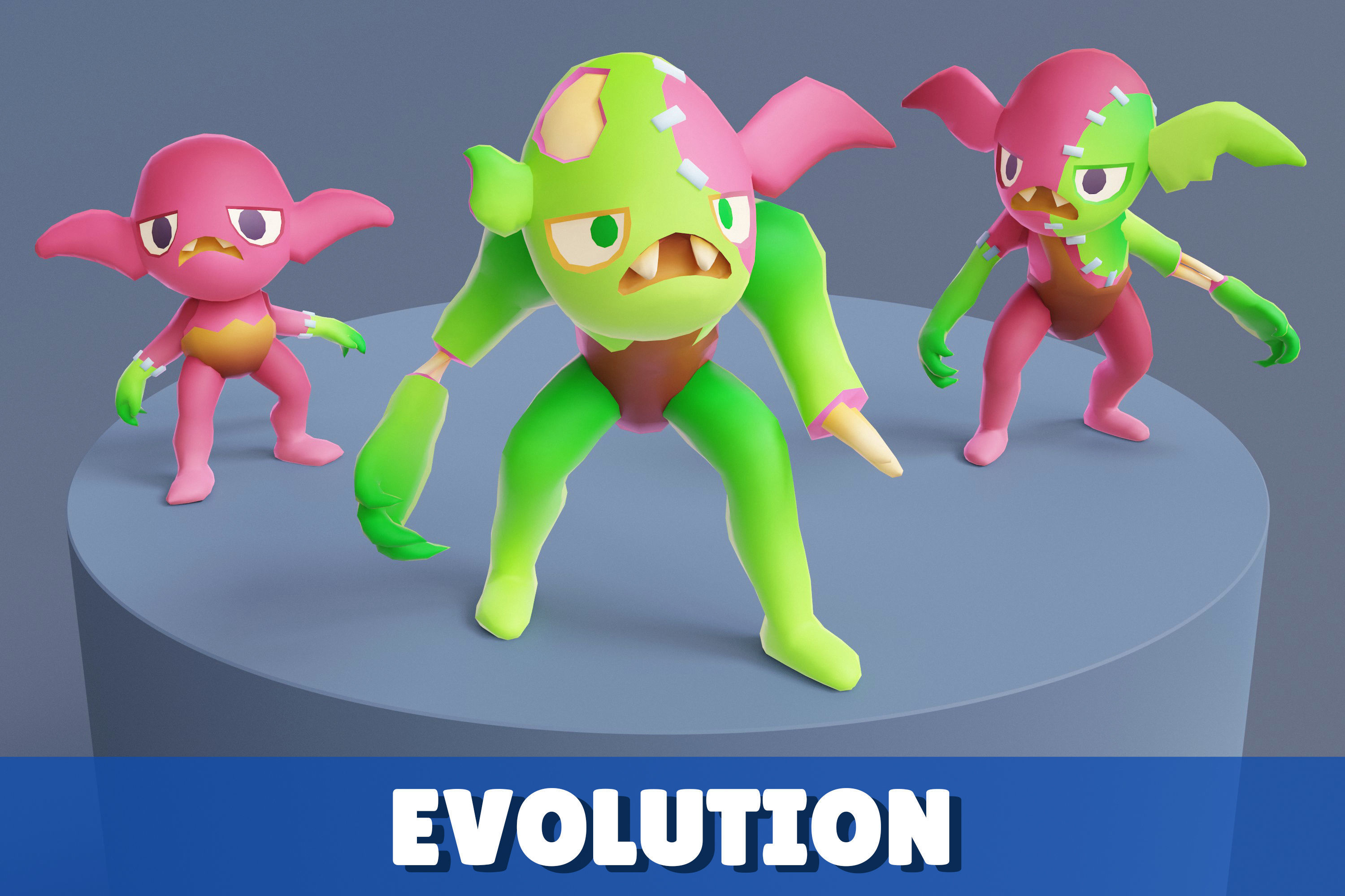 Cartoon Zombies Pack Low-poly 3D model_10