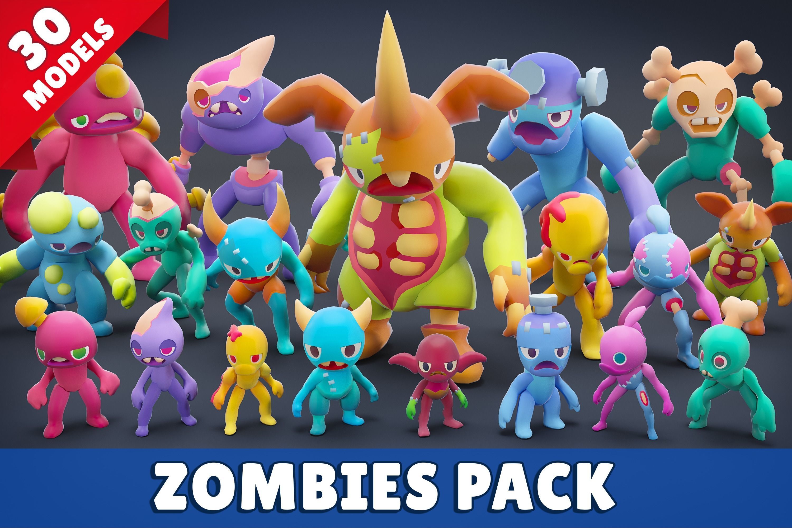 Cartoon Zombies Pack Low-poly 3D model_2