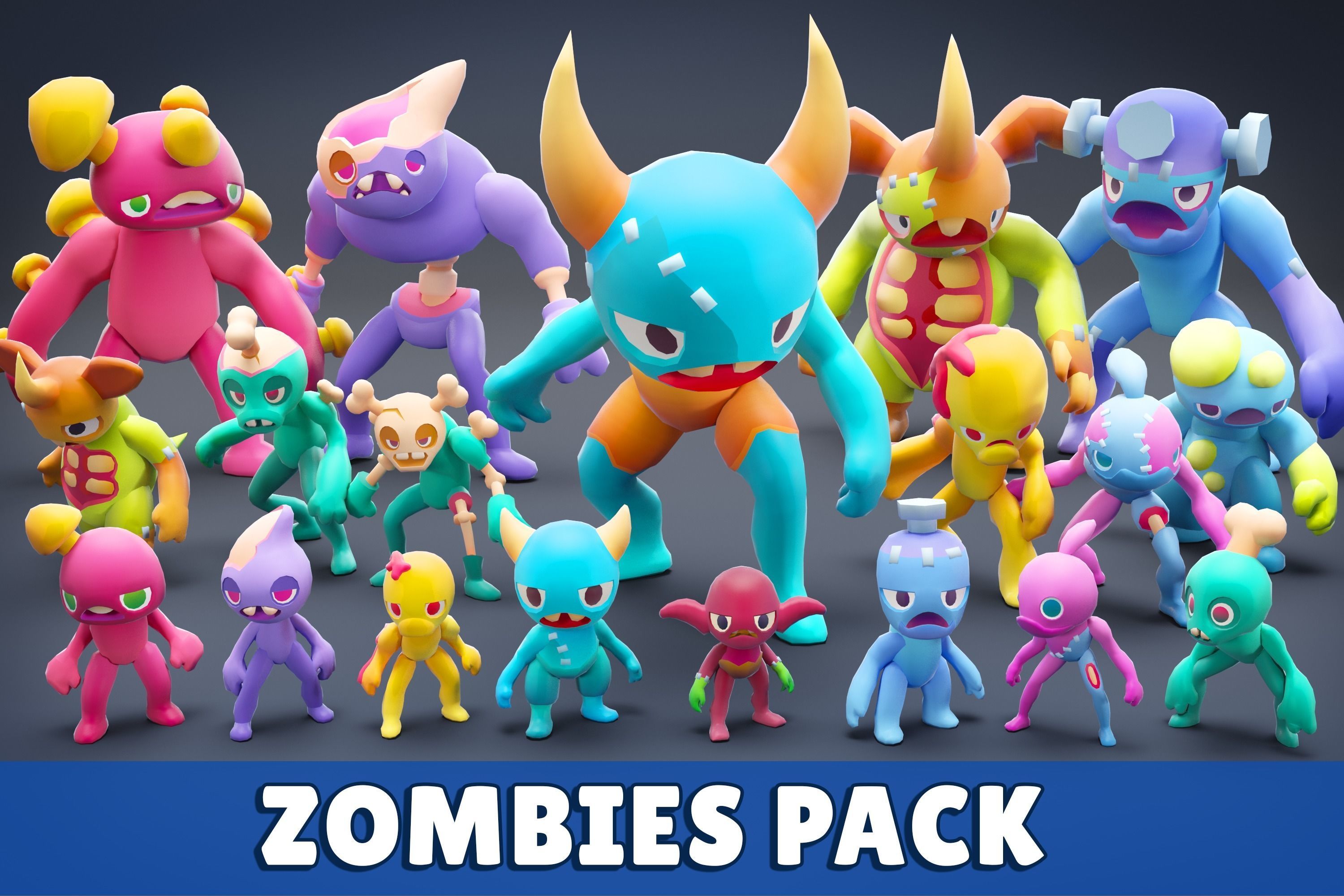 Cartoon Zombies Pack Low-poly 3D model_4