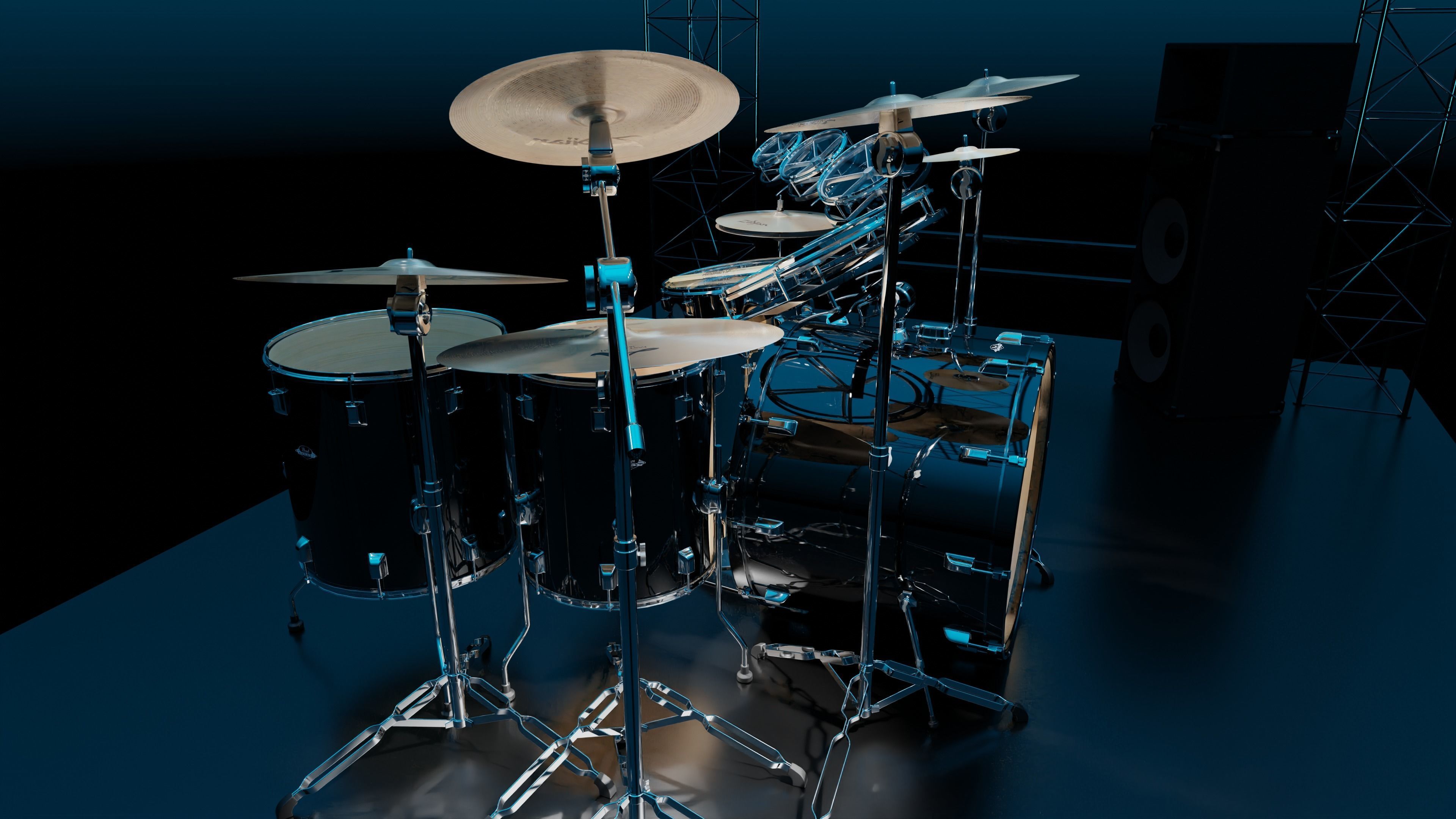 Drums Pearl Full Set with Cymbals and Rototoms 3D model_7