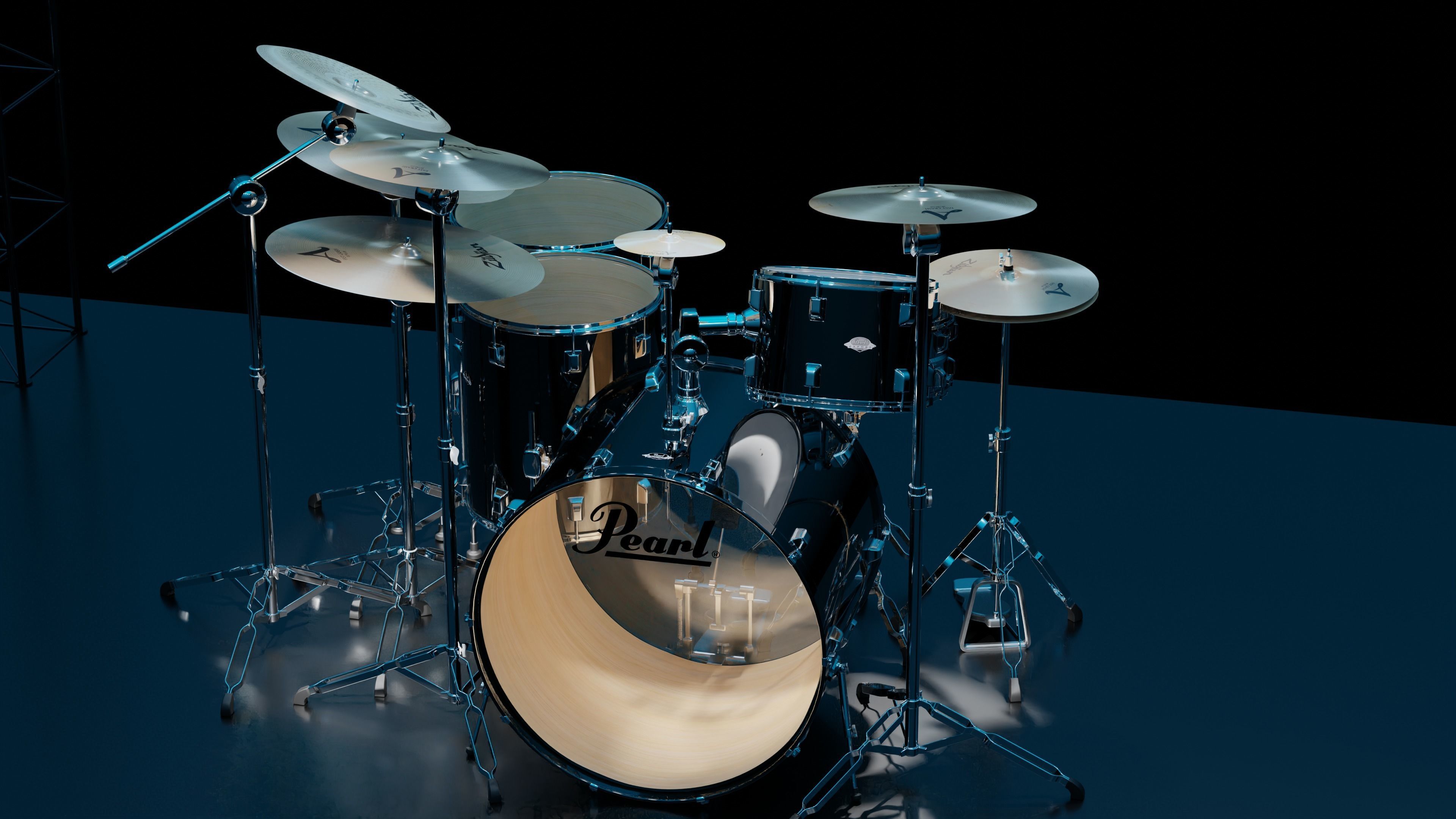 Drums Pearl Full Set with Cymbals and Rototoms 3D model_13