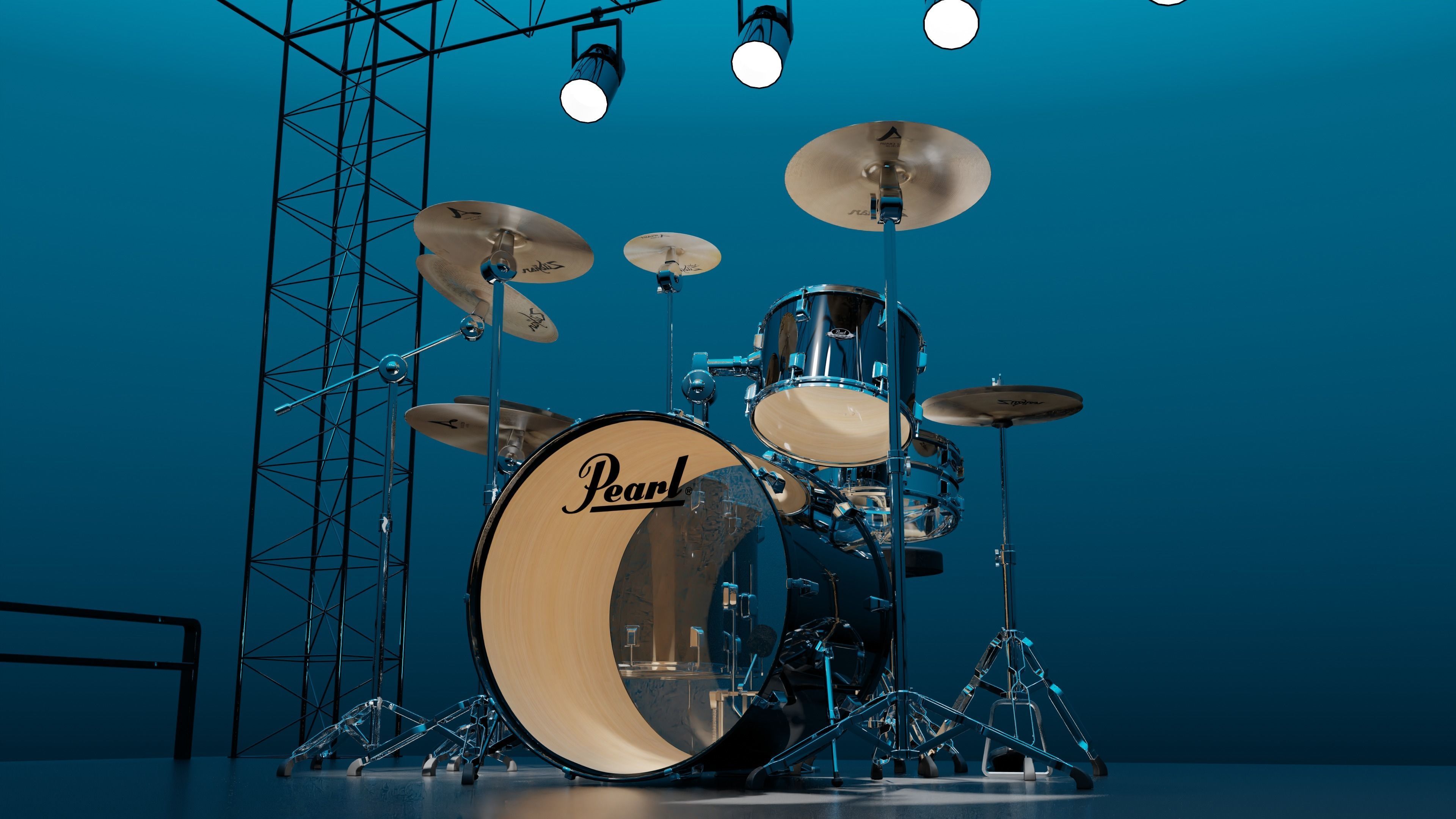 Drums Pearl Full Set with Cymbals and Rototoms 3D model_8