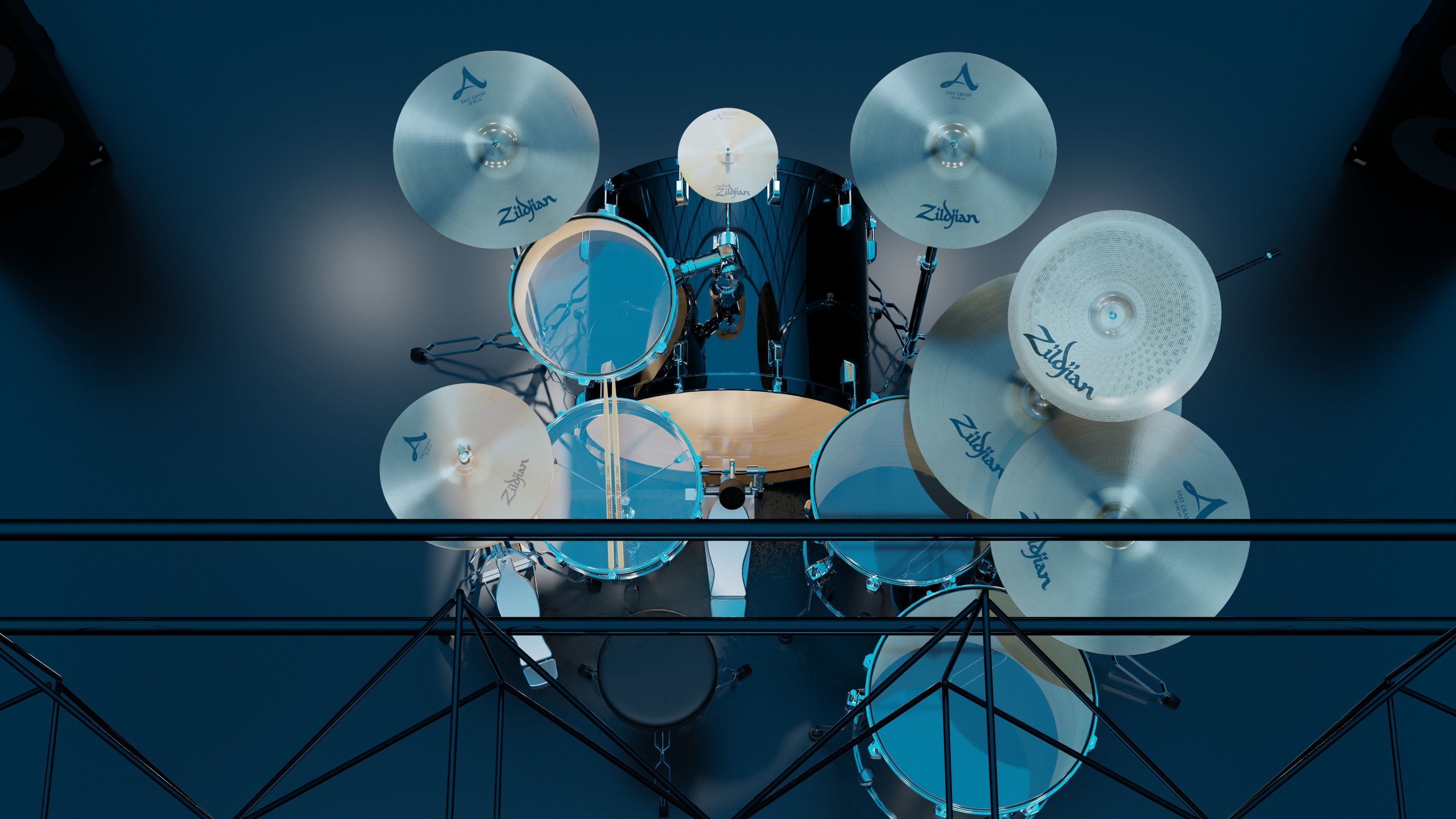 Drums Pearl Full Set with Cymbals and Rototoms 3D model_14