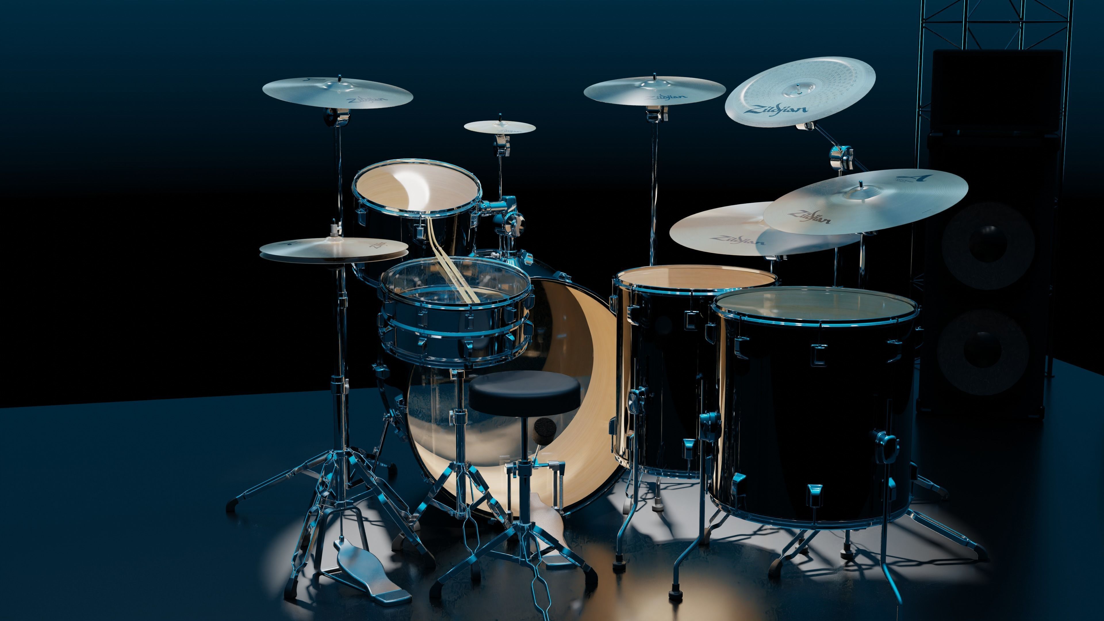 Drums Pearl Full Set with Cymbals and Rototoms 3D model_12