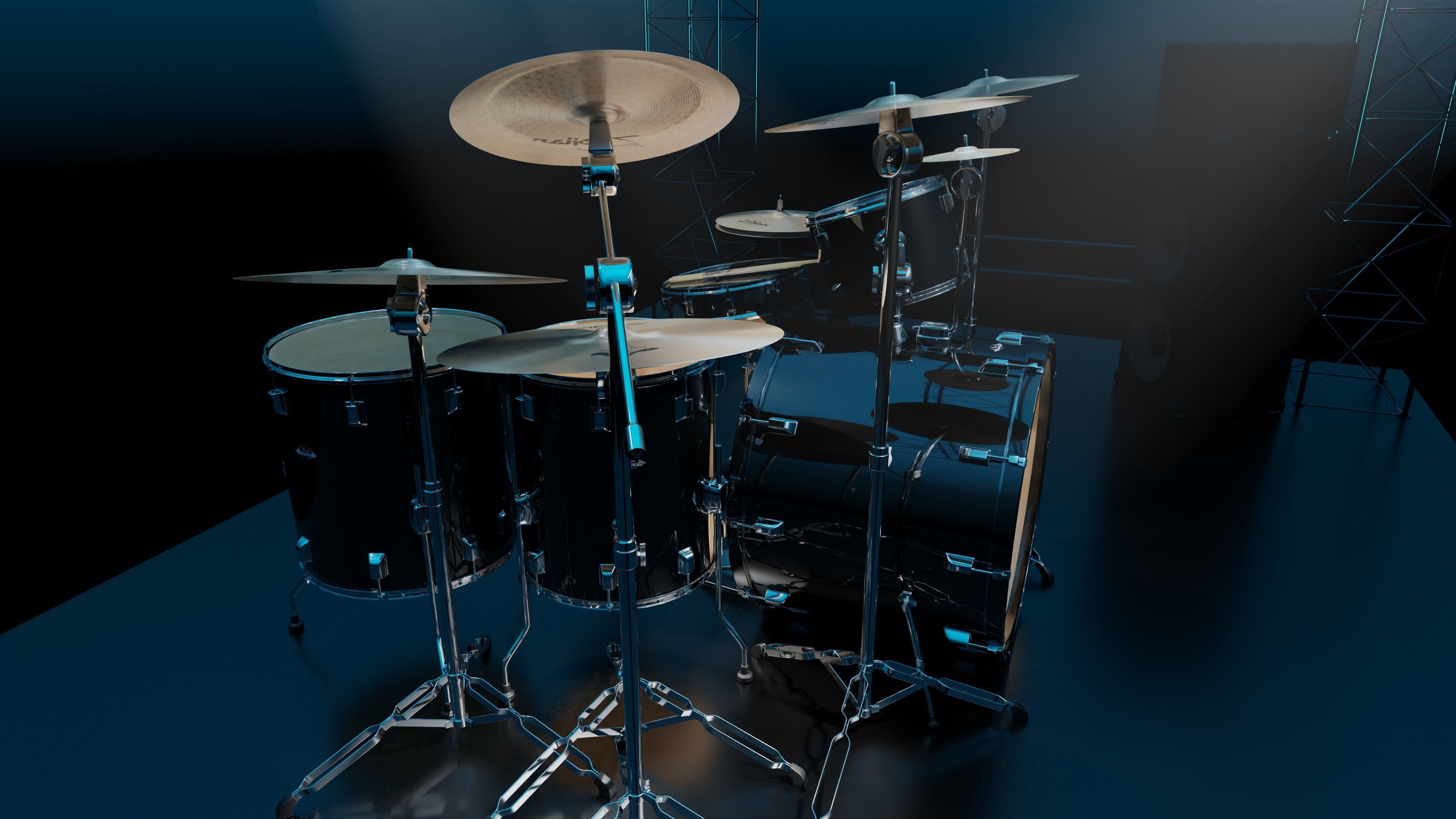 Drums Pearl Full Set with Cymbals and Rototoms 3D model_11