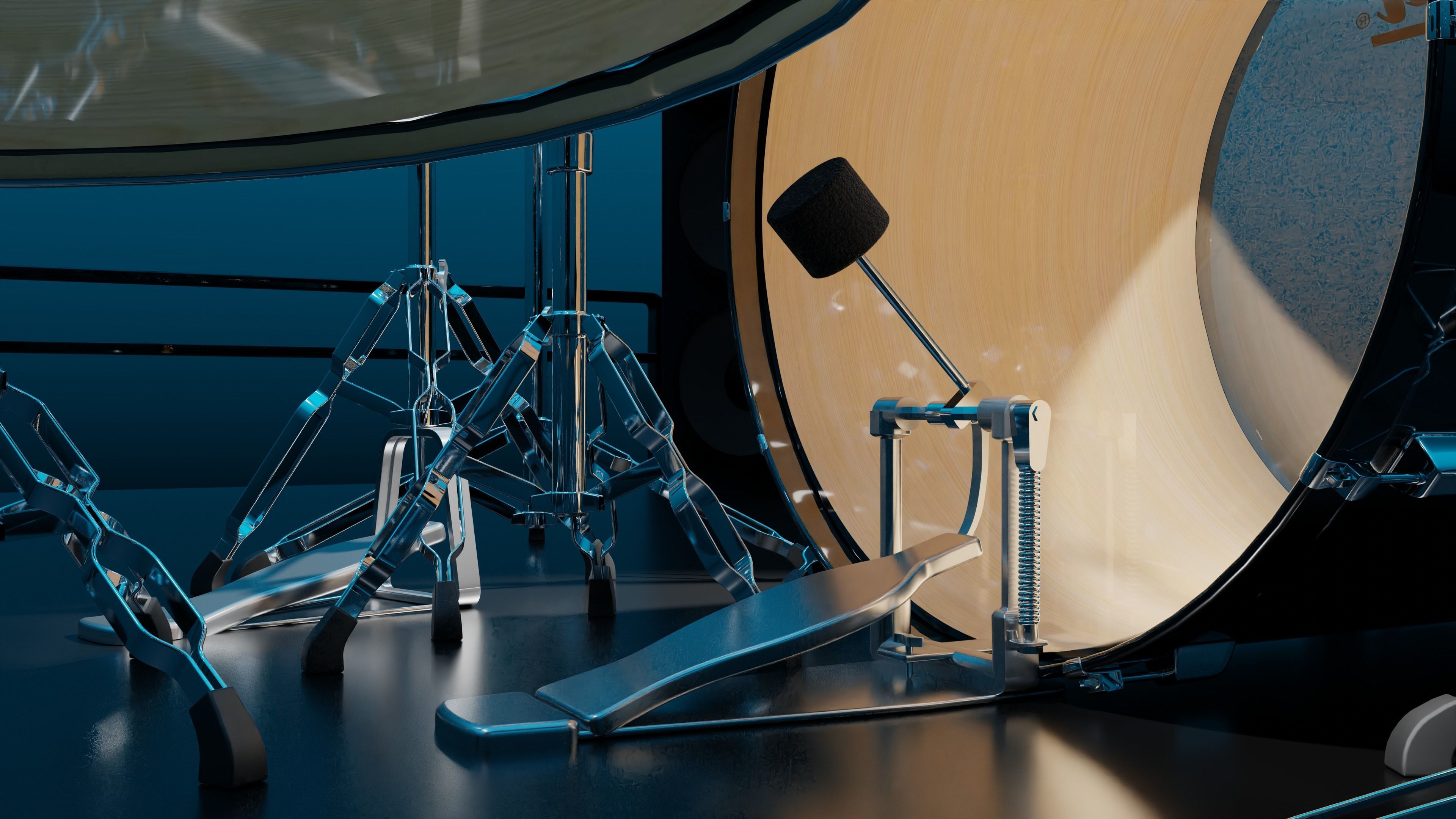 Drums Pearl Full Set with Cymbals and Rototoms 3D model_16