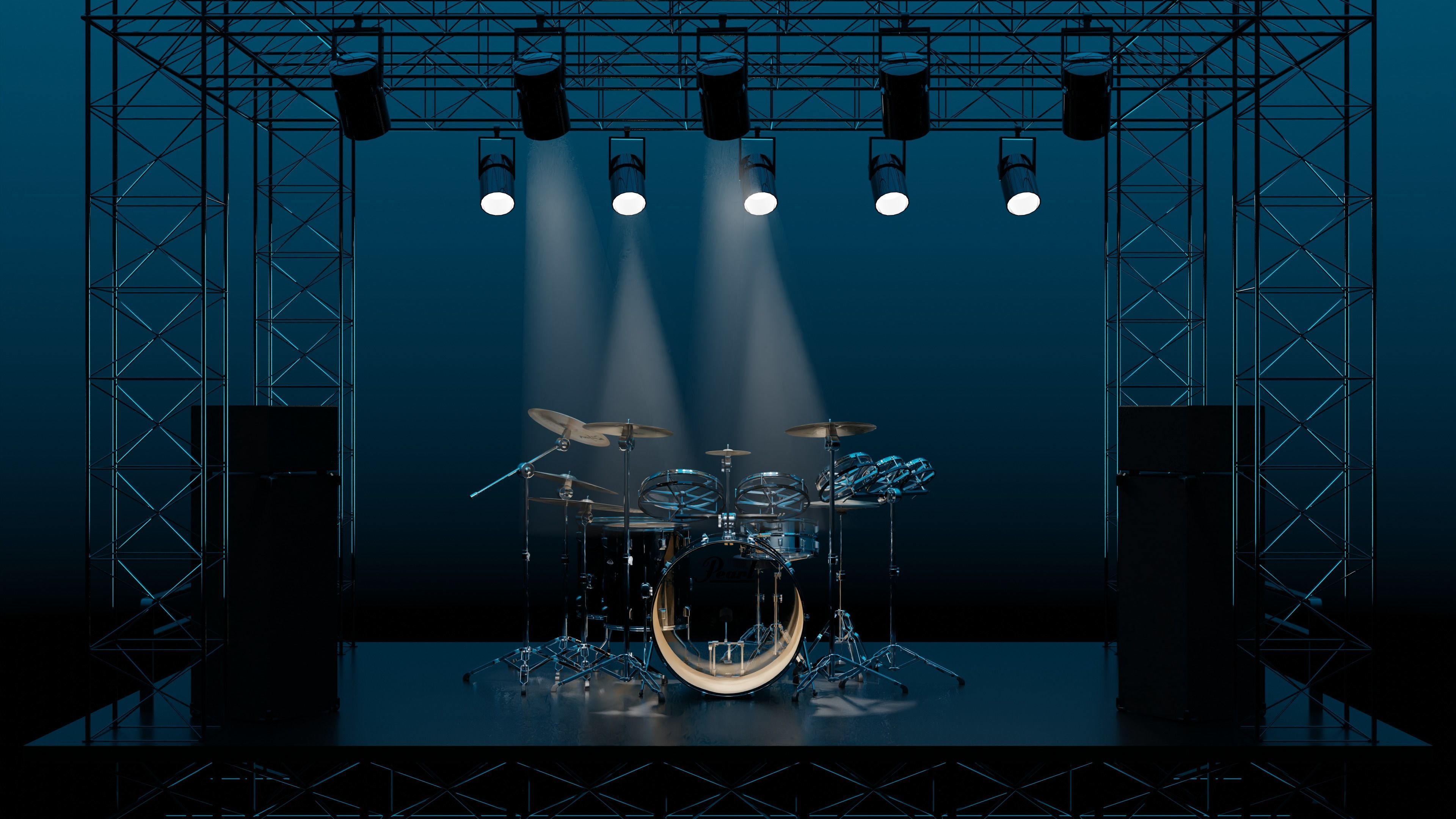 Drums Pearl Full Set with Cymbals and Rototoms 3D model_1