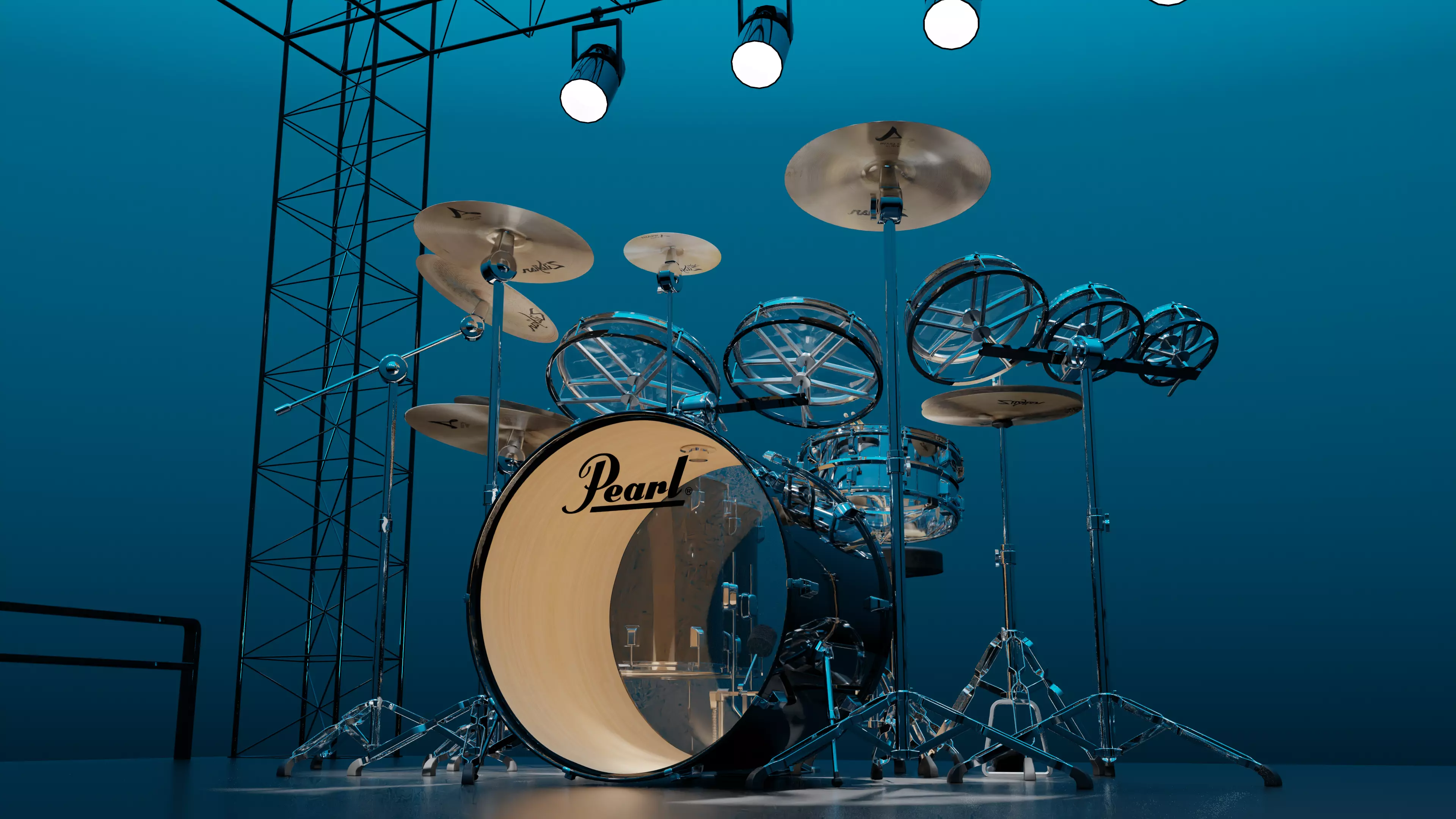 Drums Pearl Full Set with Cymbals and Rototoms 3D model_0