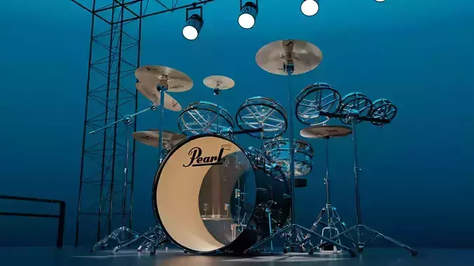 Drums Pearl Full Set with Cymbals and Rototoms 3D model