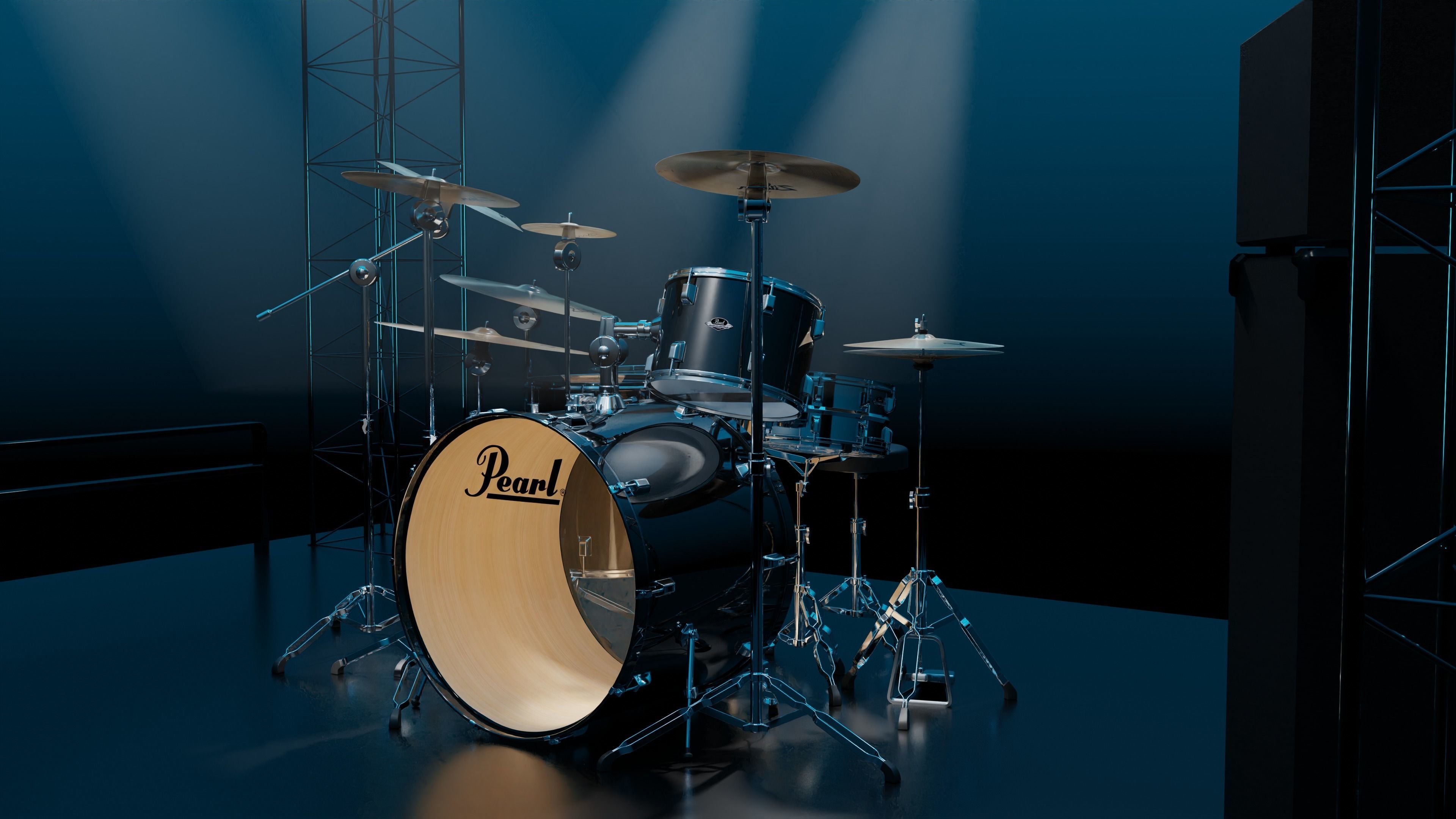 Drums Pearl Full Set with Cymbals and Rototoms 3D model_10