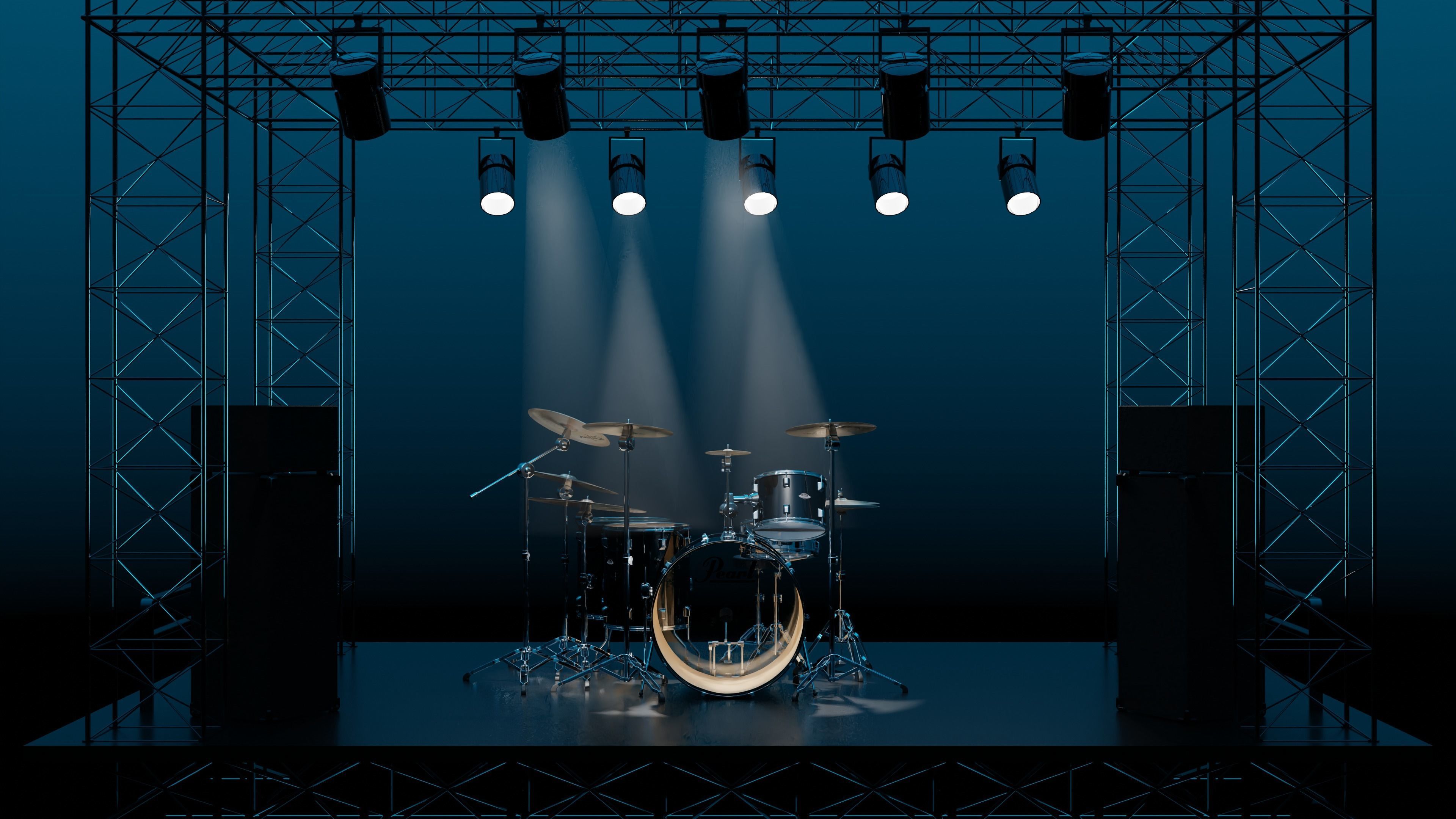Drums Pearl Full Set with Cymbals and Rototoms 3D model_9