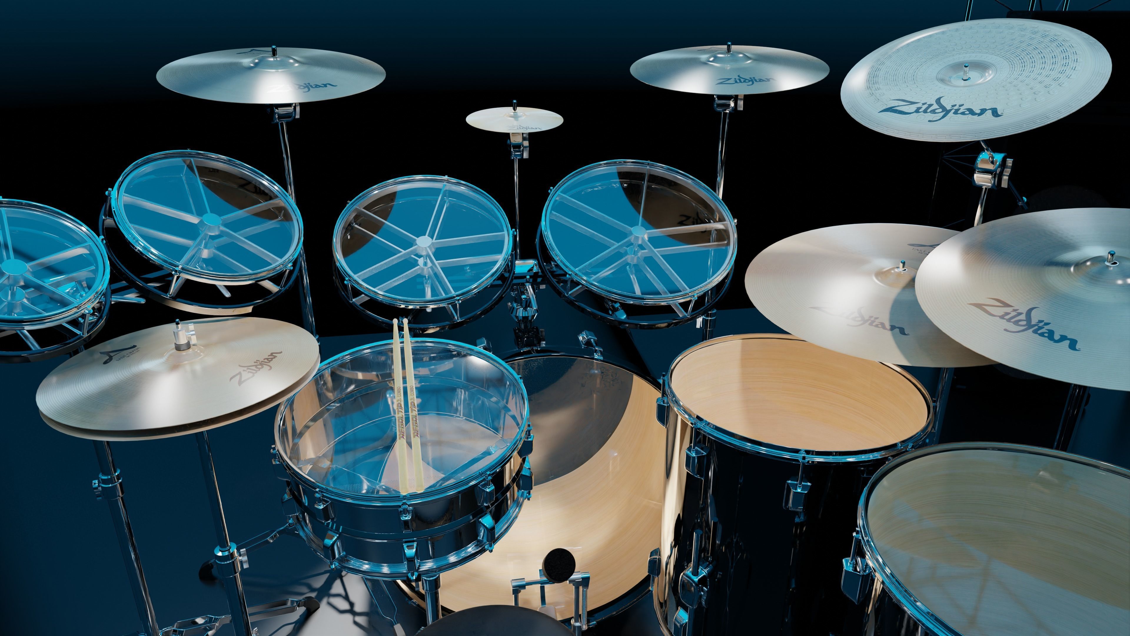 Drums Pearl Full Set with Cymbals and Rototoms 3D model_5