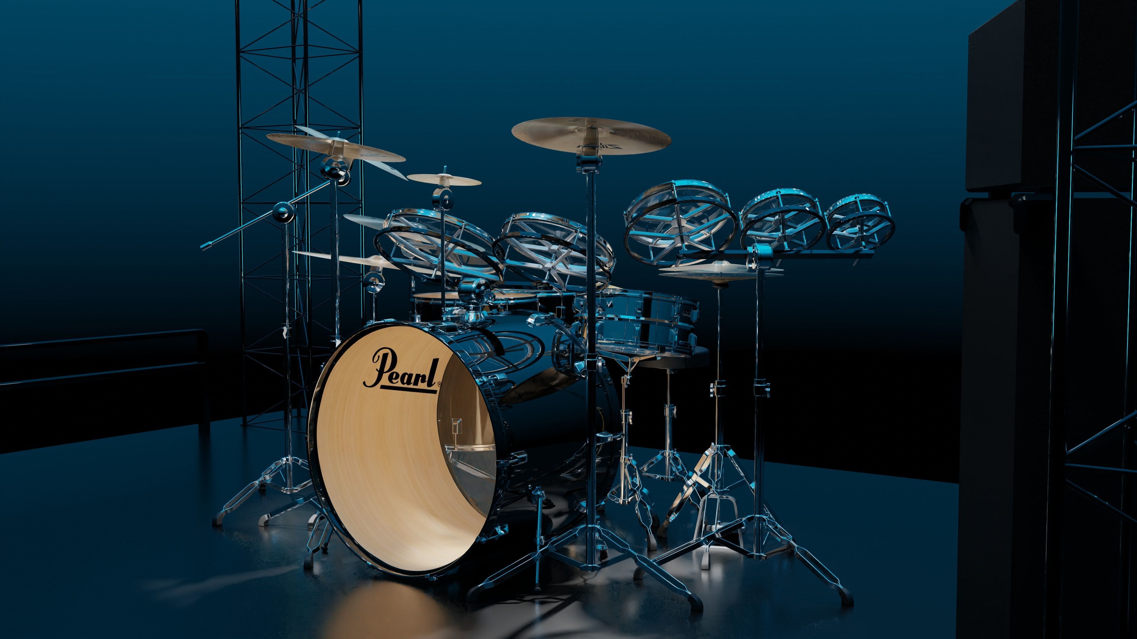 Drums Pearl Full Set with Cymbals and Rototoms 3D model_2