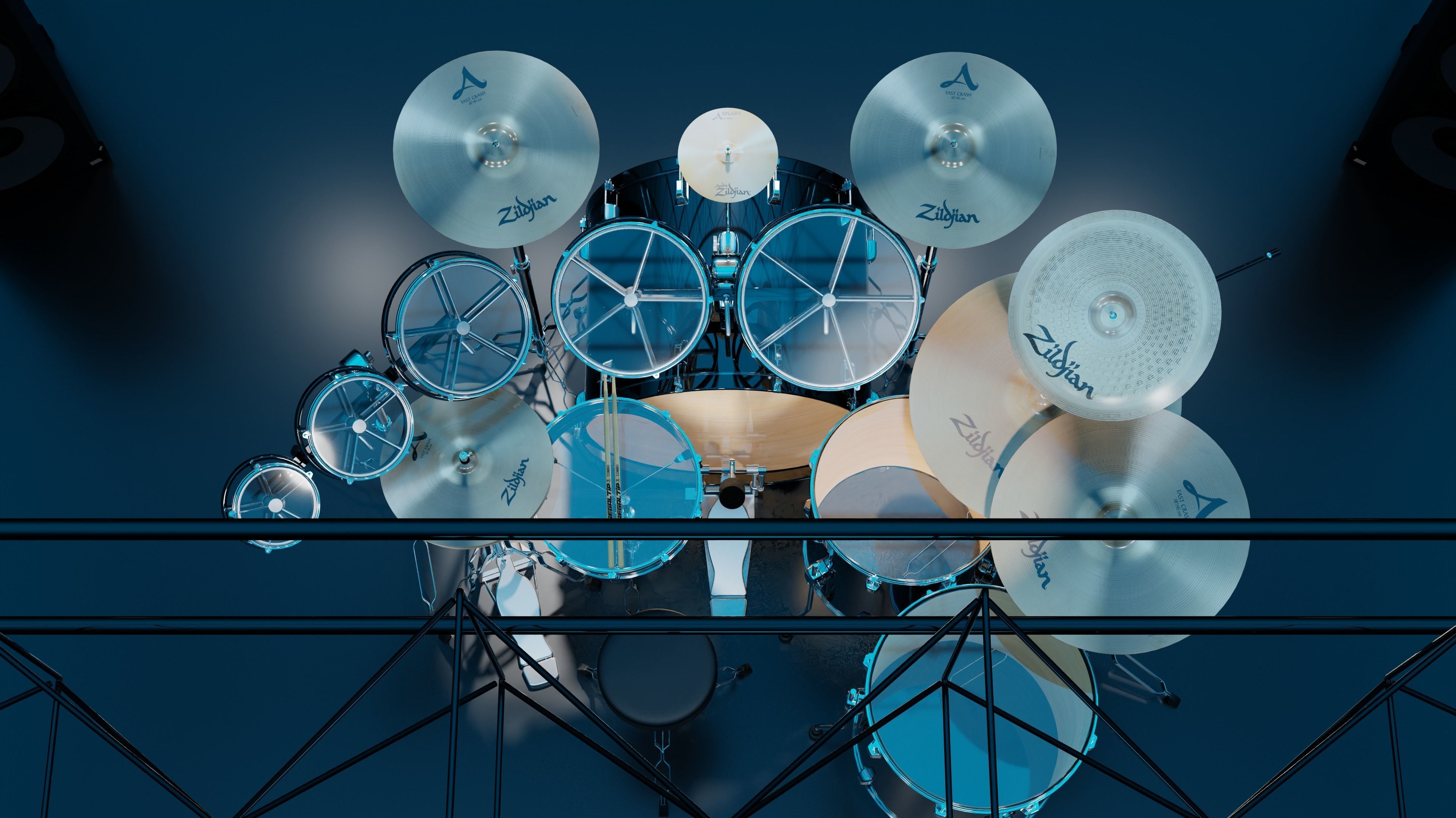 Drums Pearl Full Set with Cymbals and Rototoms 3D model_4