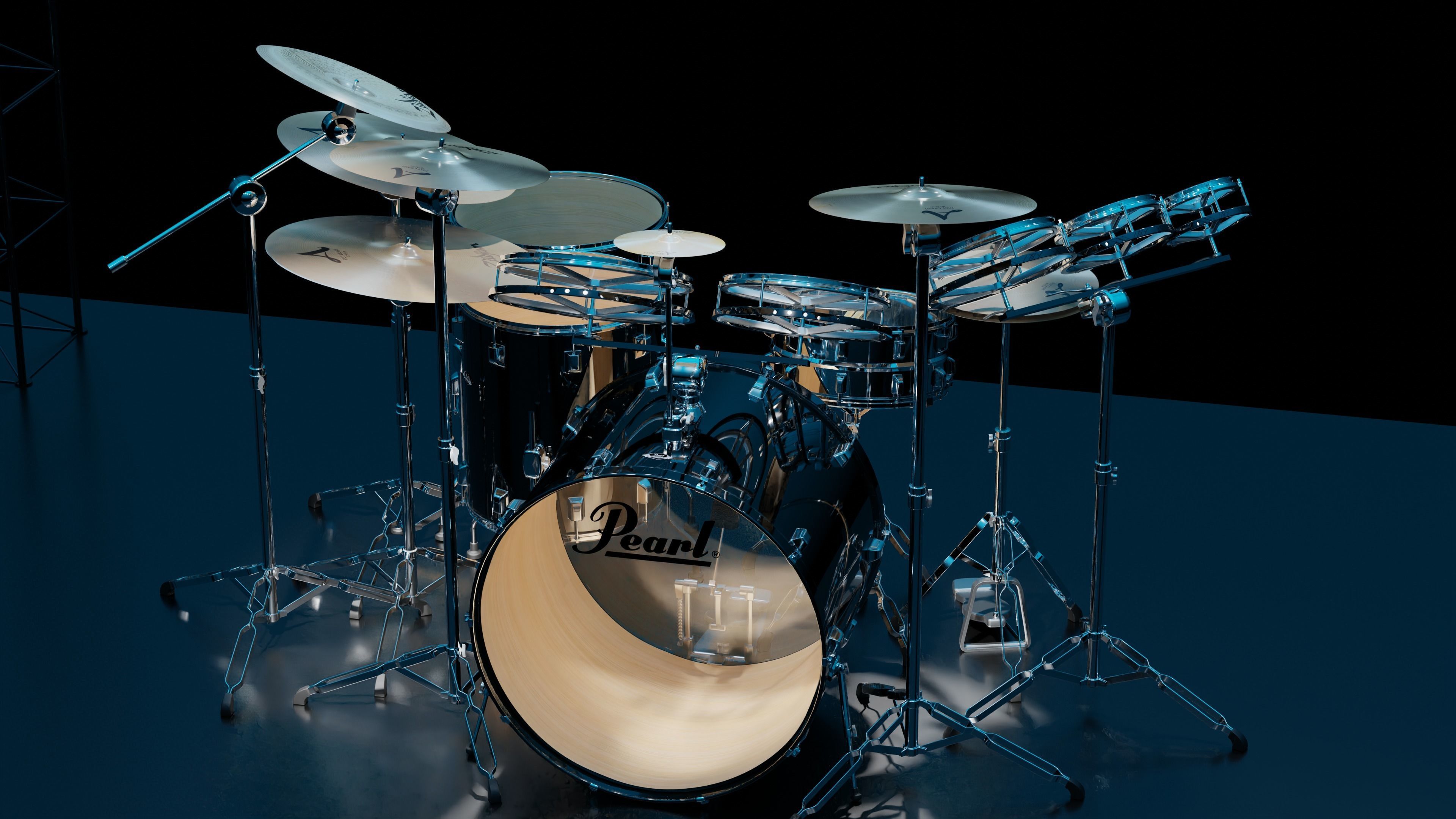 Drums Pearl Full Set with Cymbals and Rototoms 3D model_6