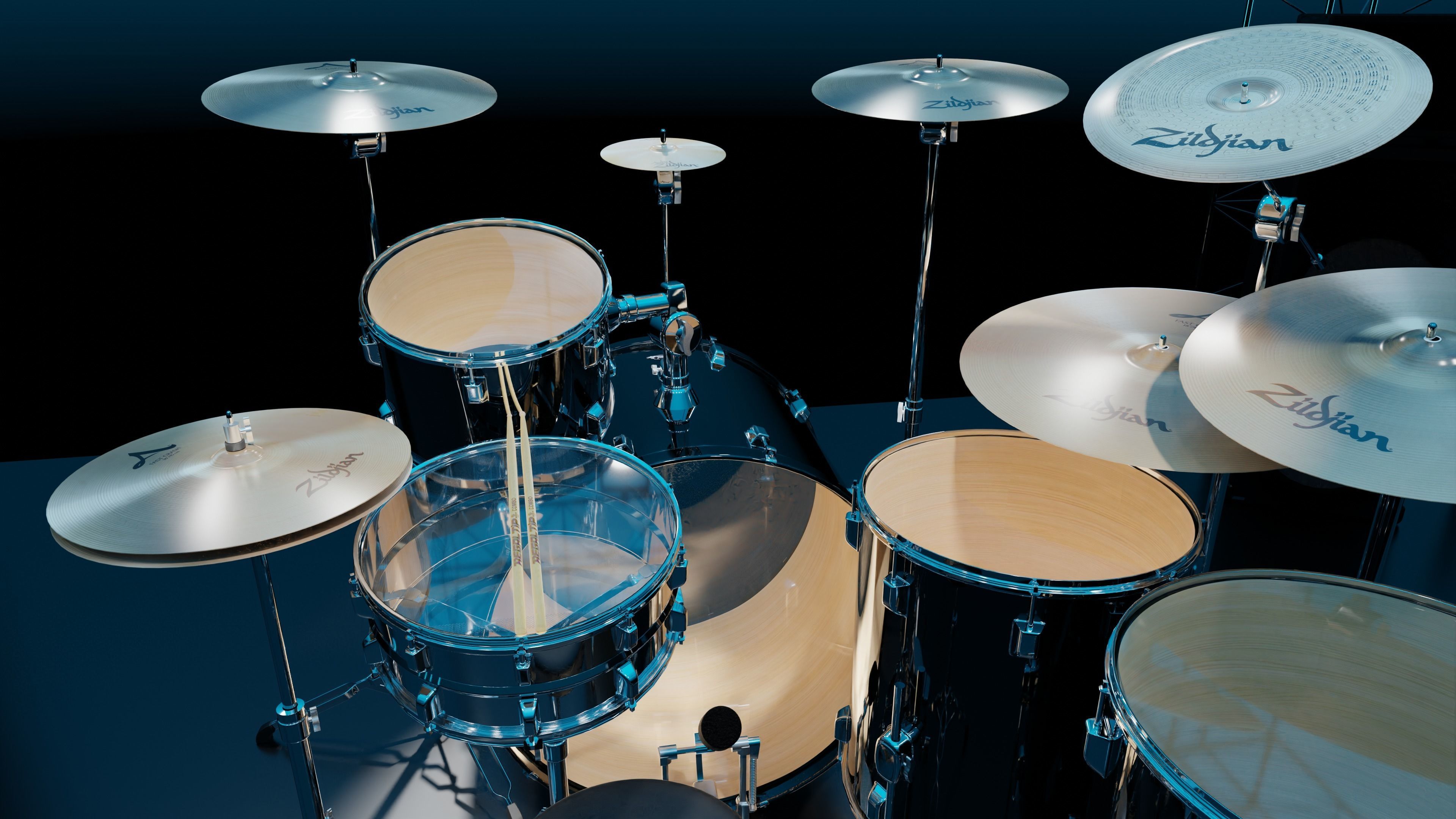 Drums Pearl Full Set with Cymbals and Rototoms 3D model_15