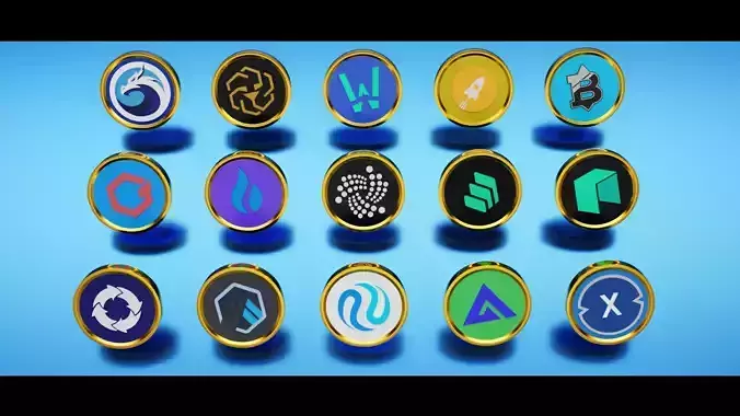15 Base Crypto Coins vol4 Low-poly 3D model