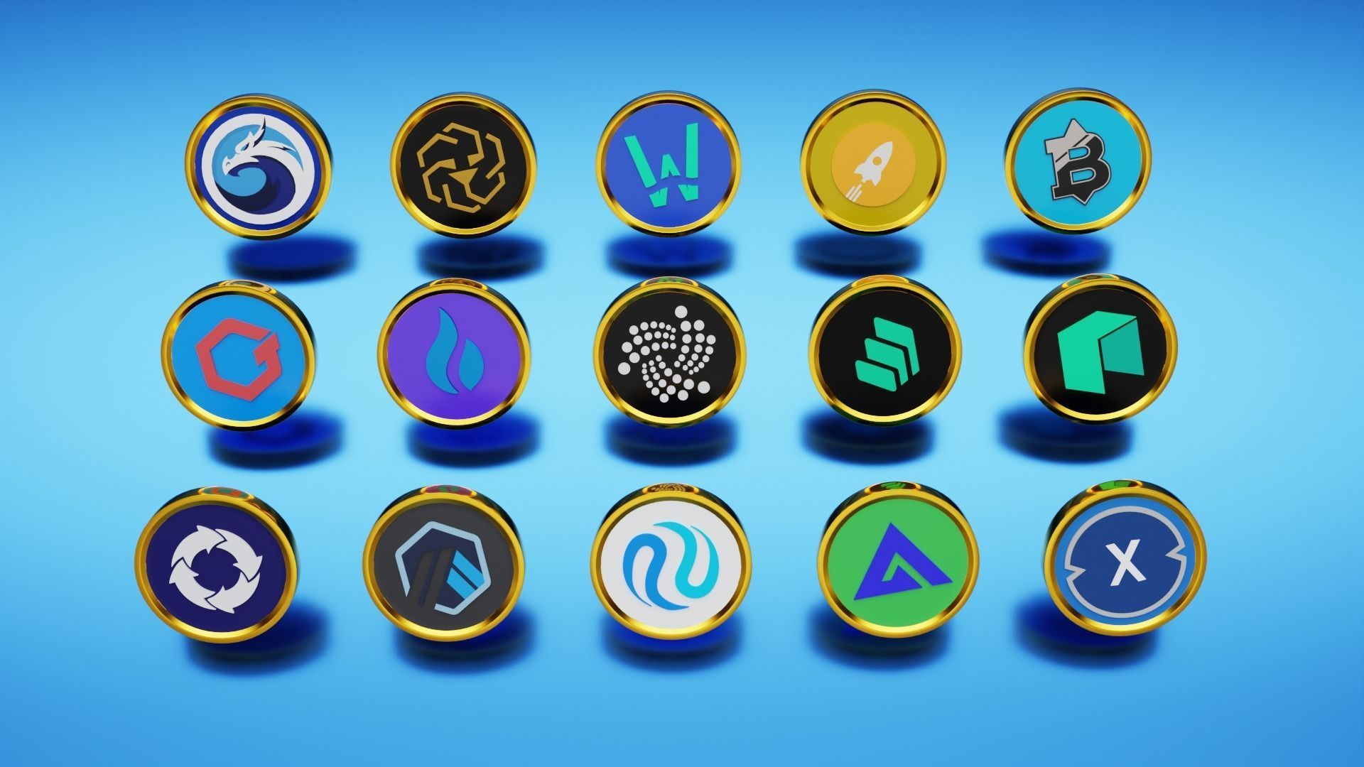 15 Base Crypto Coins vol4 Low-poly 3D model_9