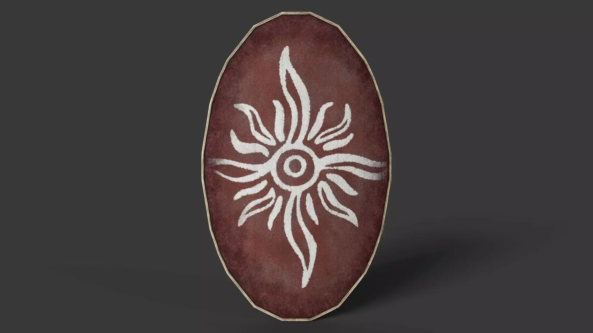 Slavic ellipse leather shield-painted red with Sun symbol Low-poly 3D model_0